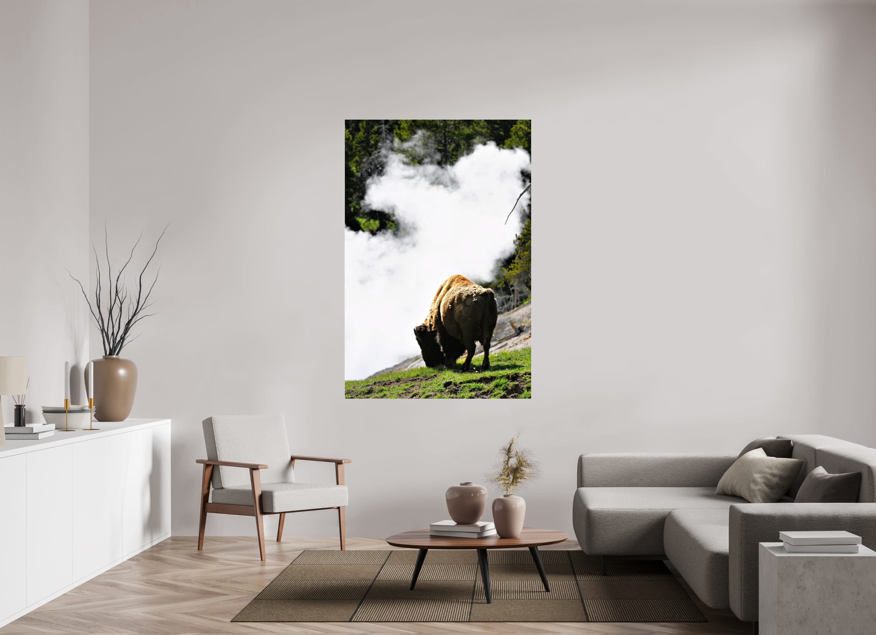 44 x 66″, ACRYLIC Bison Grazing