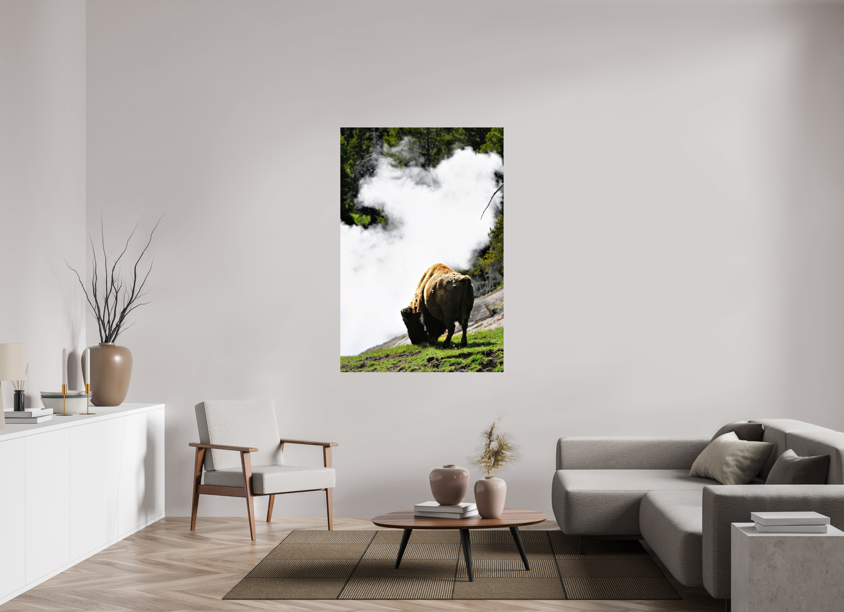 40 x 60″, METAL Bison Grazing