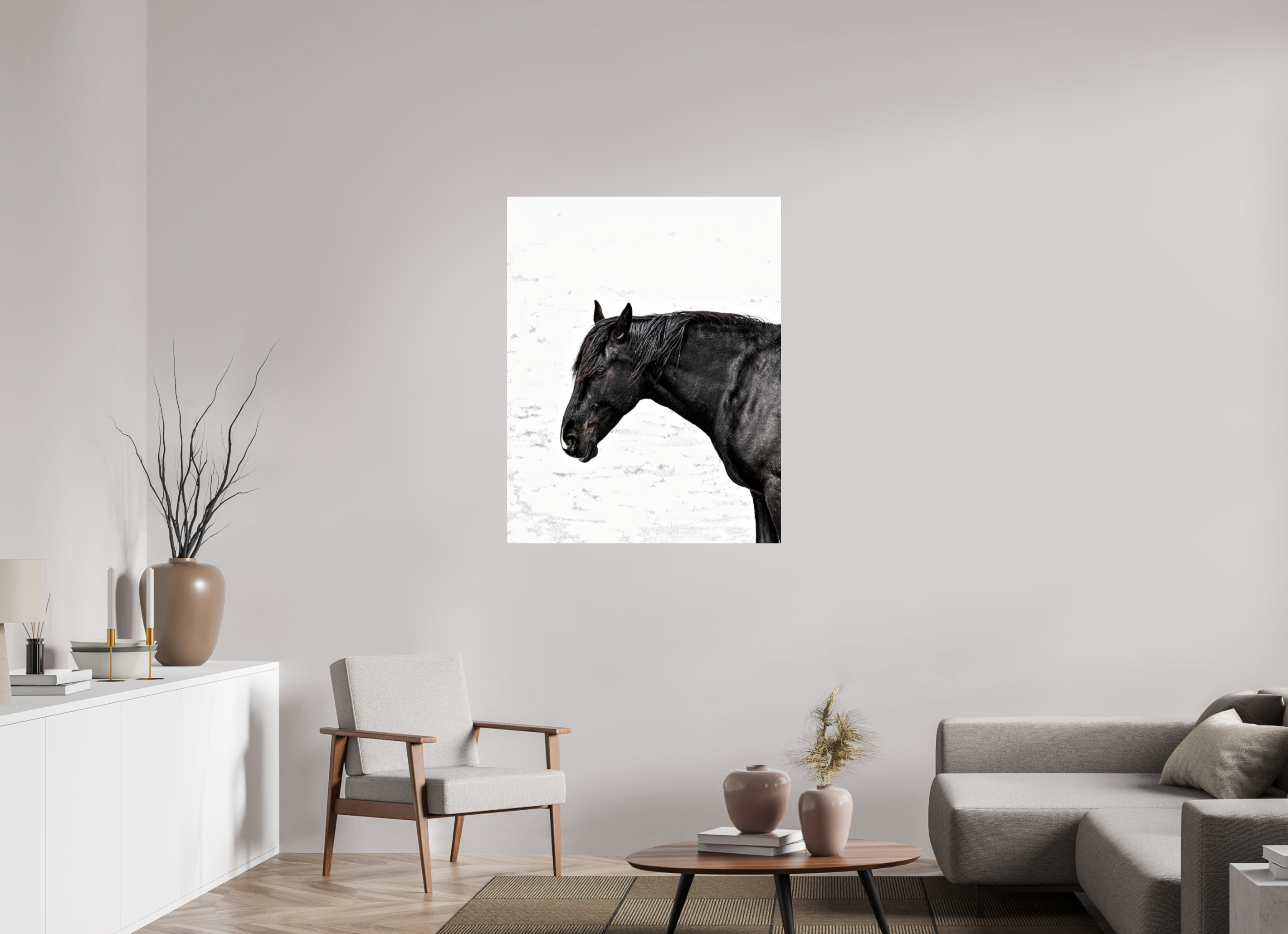 35 x 44.3″, PHOTO PAPER Horse Black and White Portrait