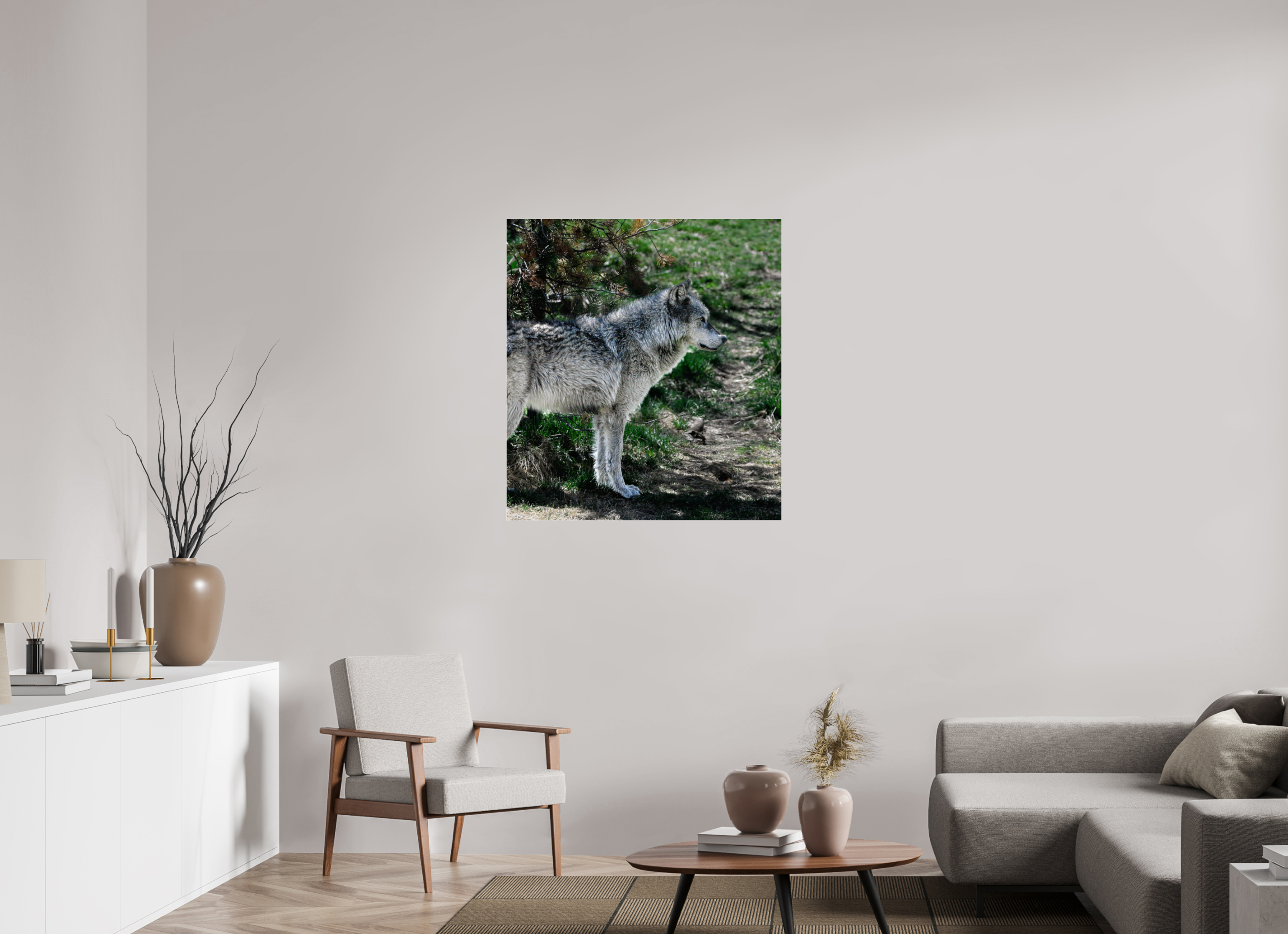 35 x 38.4″, ACRYLIC Wolf Standing