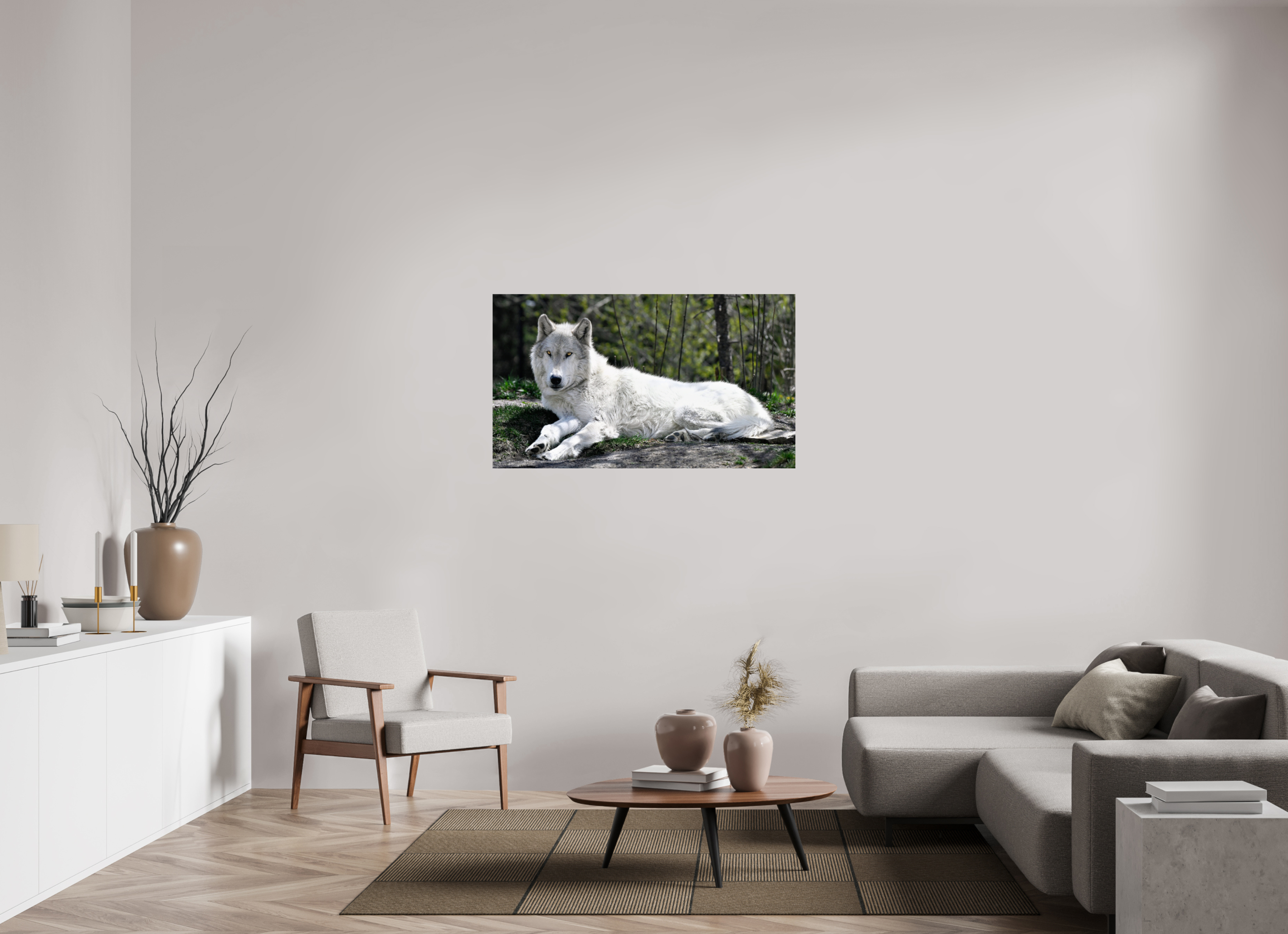 48.6 x 28″, METAL Wolf Laying Down