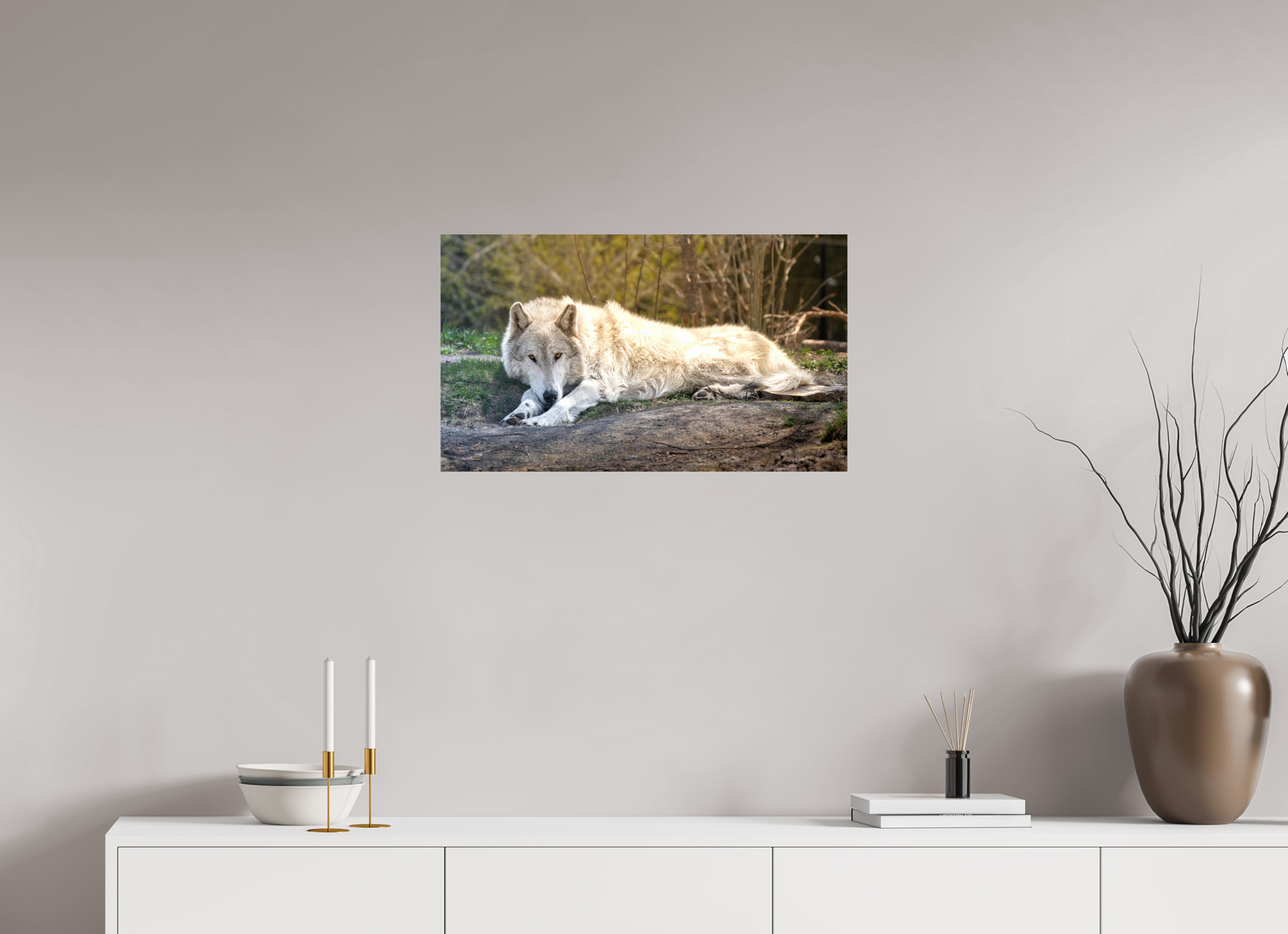 27.4 x 16″, METAL Wolf Laying Down