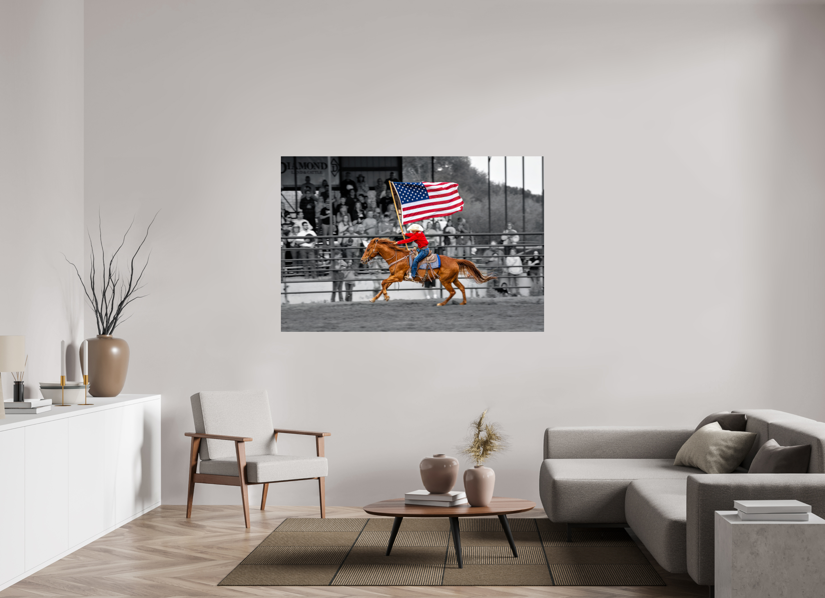 66 x 44″, METAL American Flag Rodeo Rider