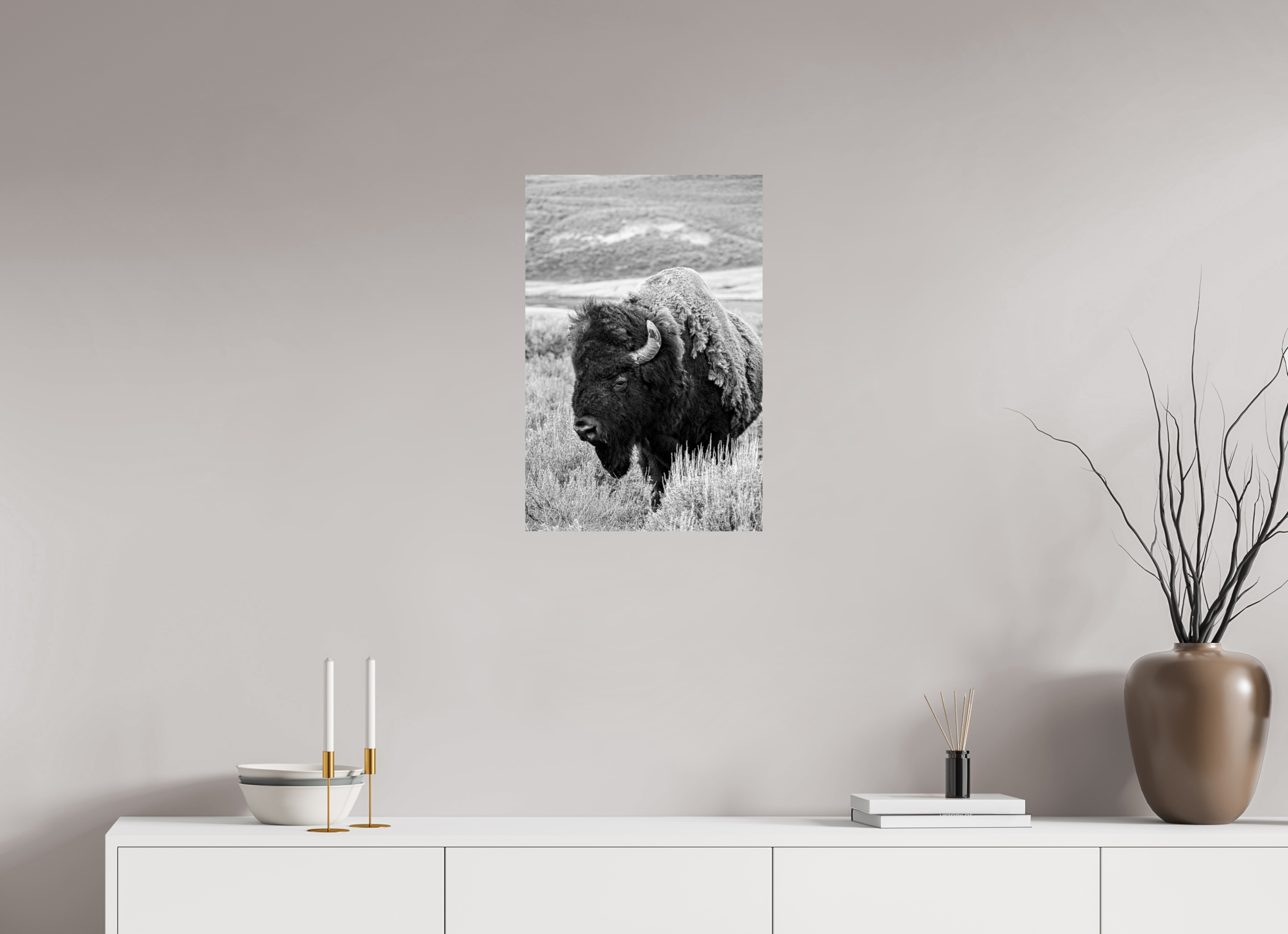 16 x 24″, METAL Monochrome Bison