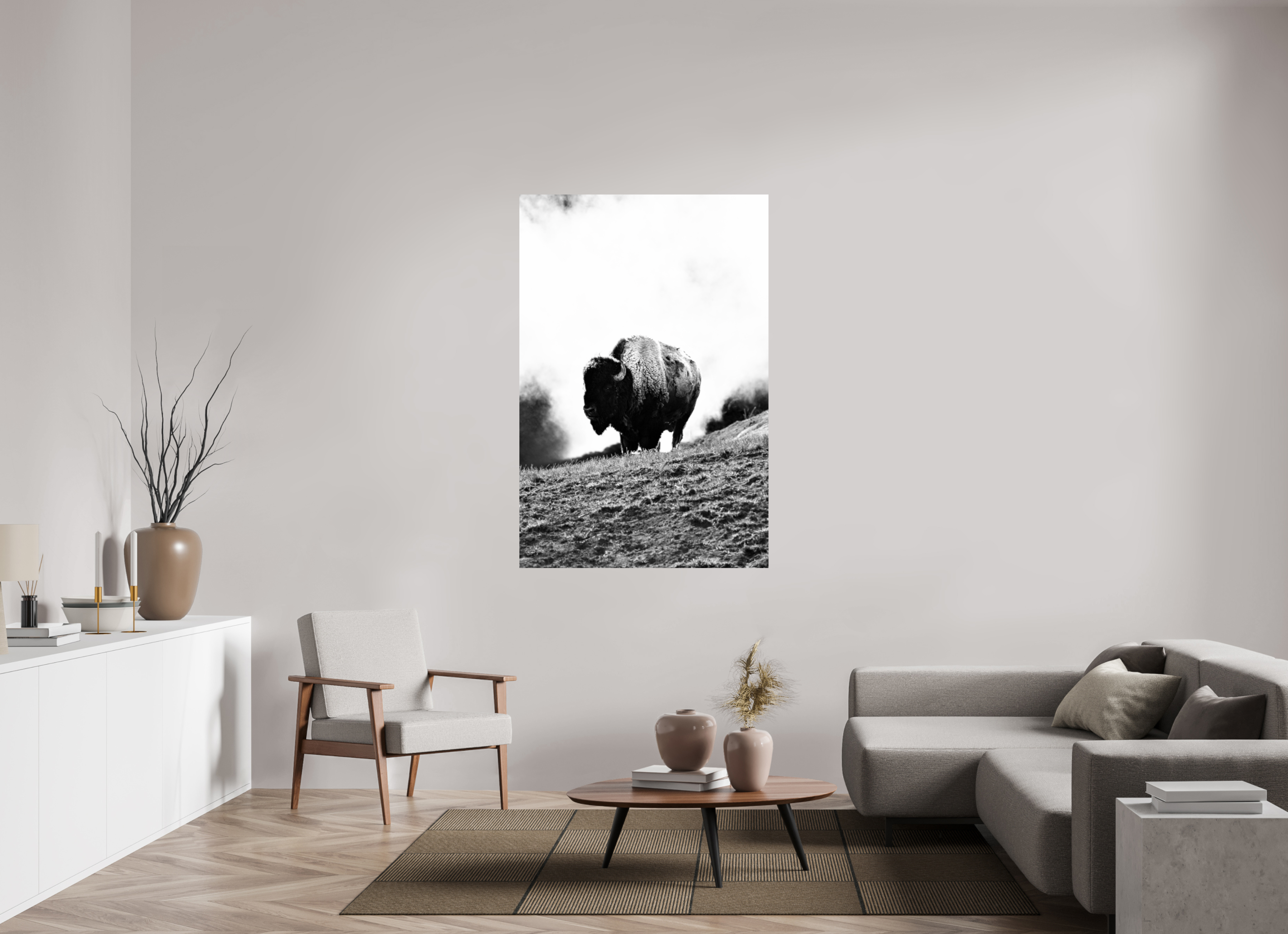 40 x 60″, METAL Bison Monochrome
