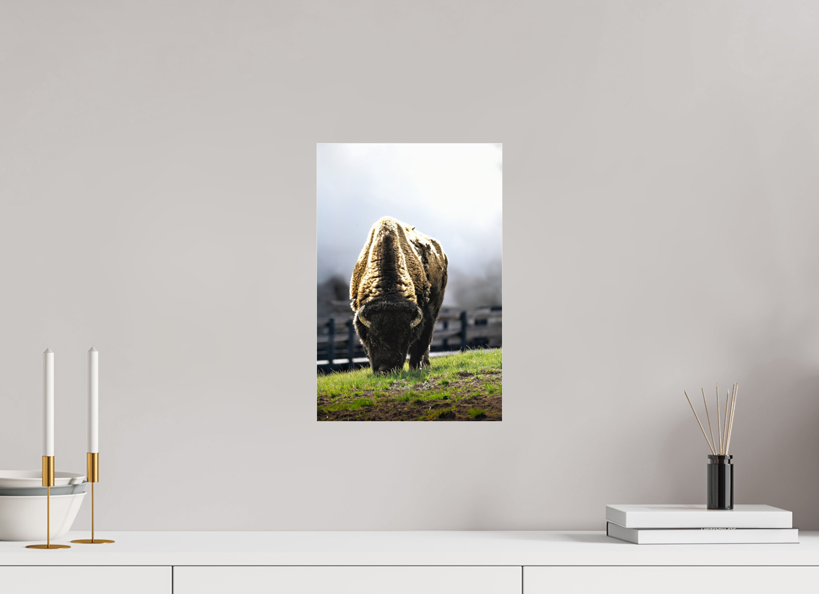 10 x 15″, ACRYLIC Bison Grazing