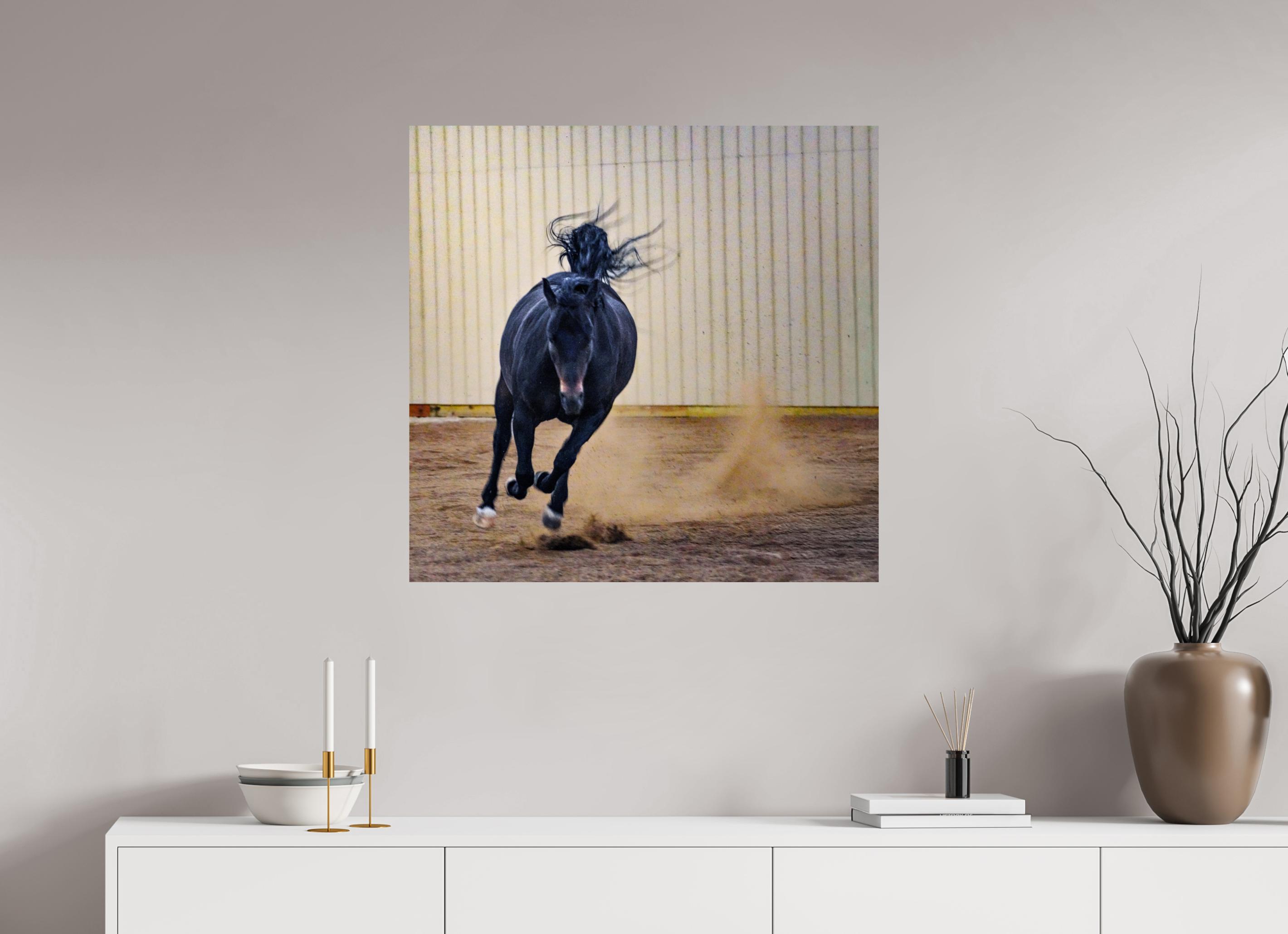 31.9 x 31″, PHOTO PAPER Bella Kicking Up Dust