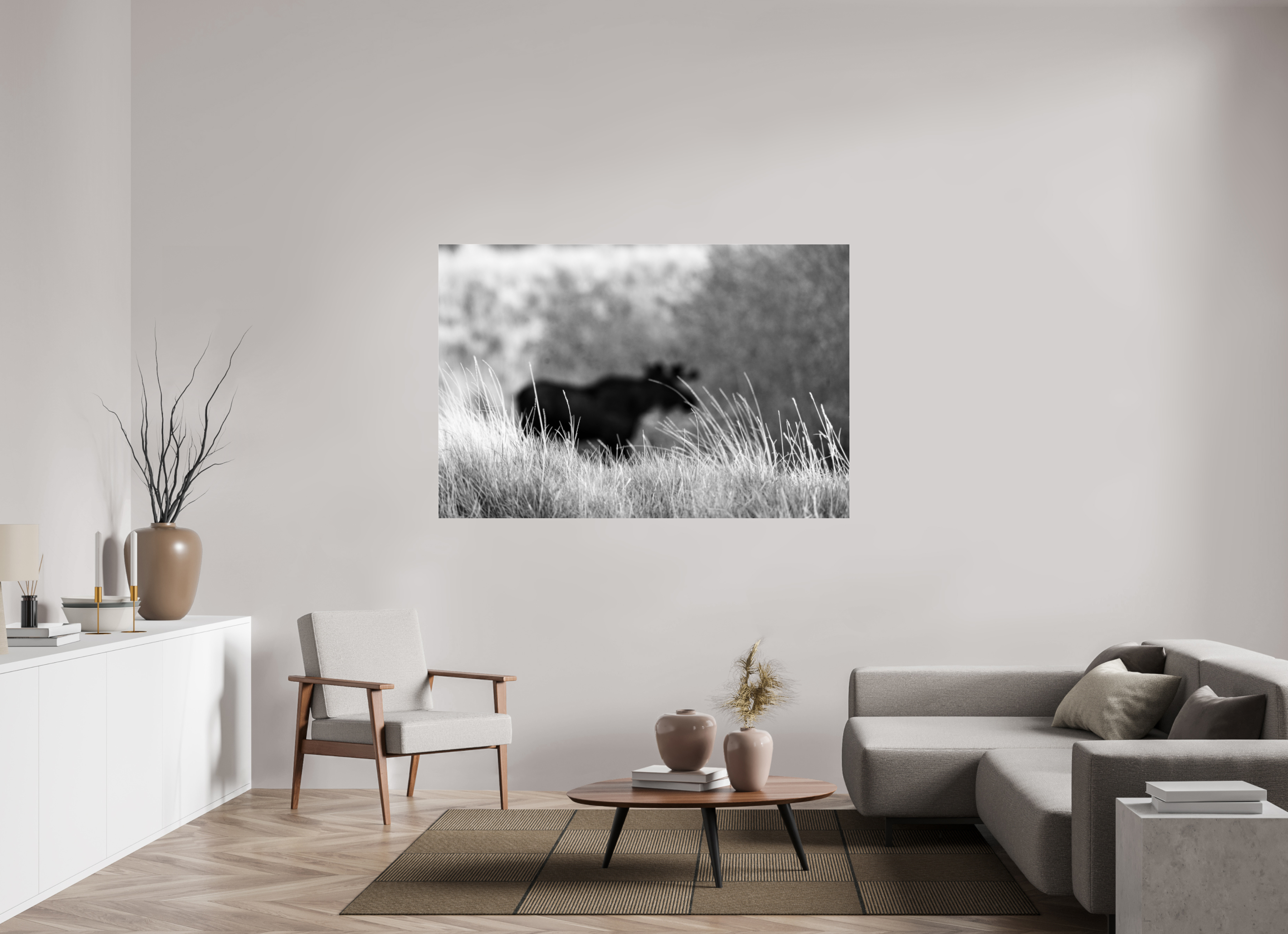 66 x 44″, ACRYLIC Monochrome Bull Moose