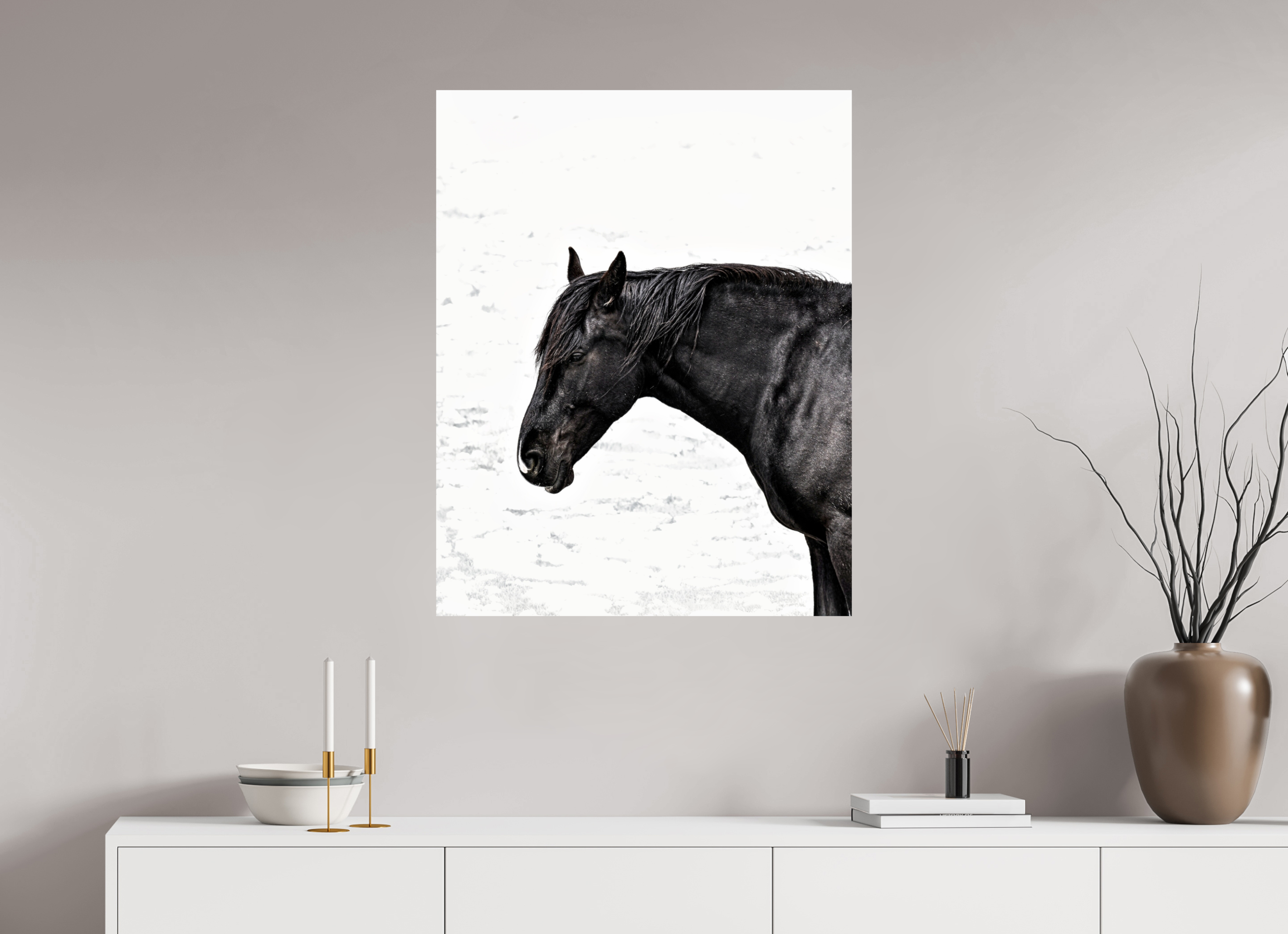 28 x 35.4″, METAL Horse Black and White Portrait