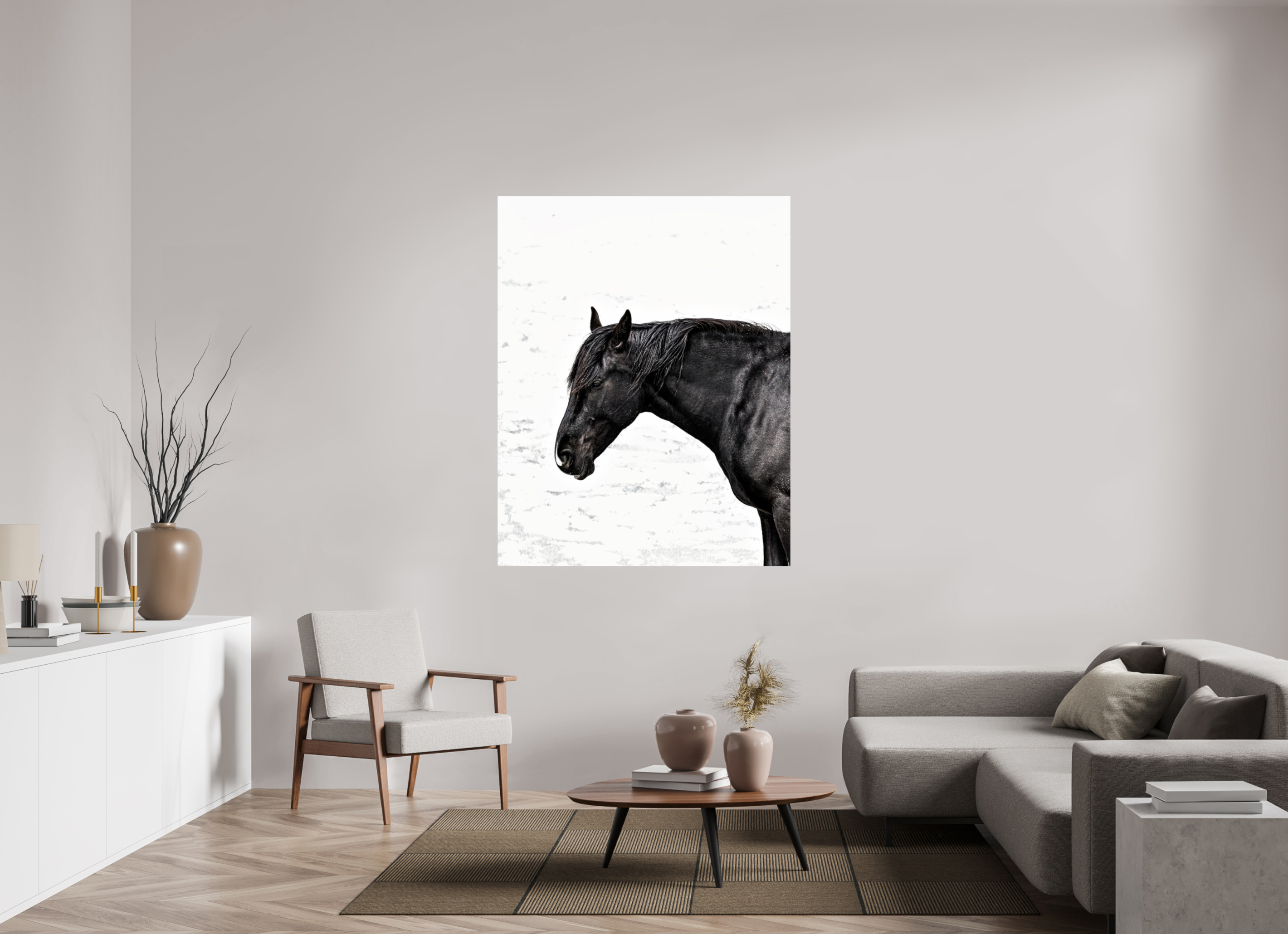 47 x 59.4″, METAL Horse Black and White Portrait