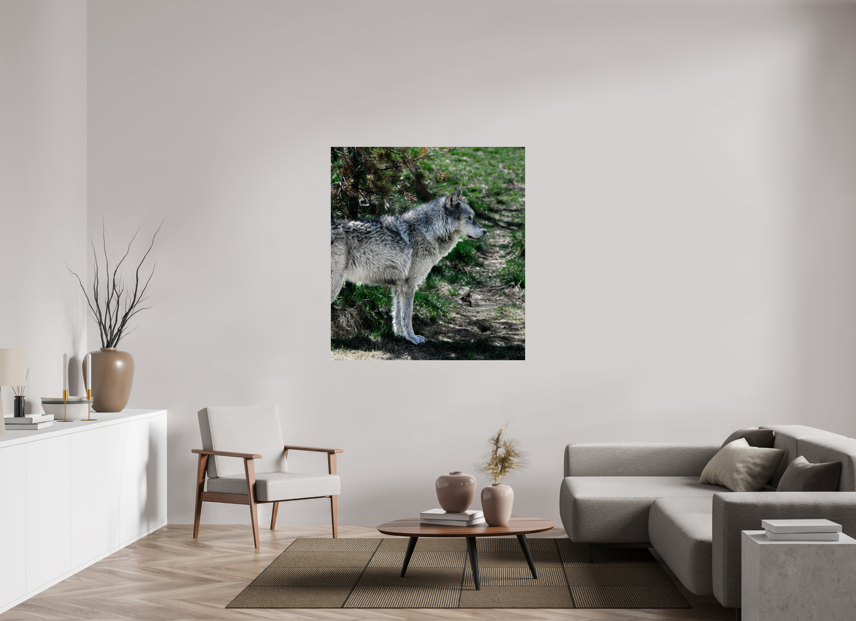 47 x 51.6″, ACRYLIC Wolf Standing