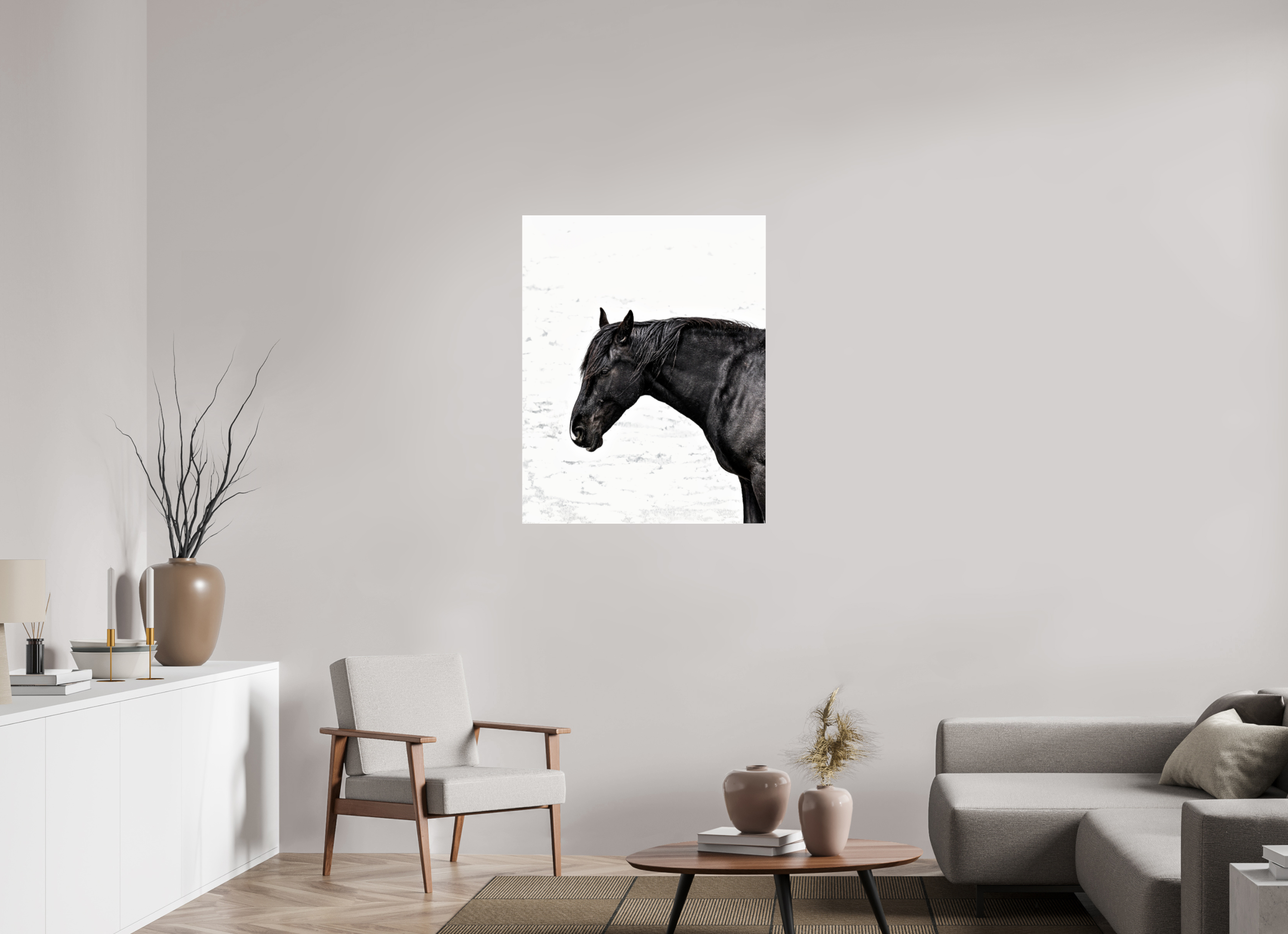 31 x 39.2″, ACRYLIC Horse Black and White Portrait