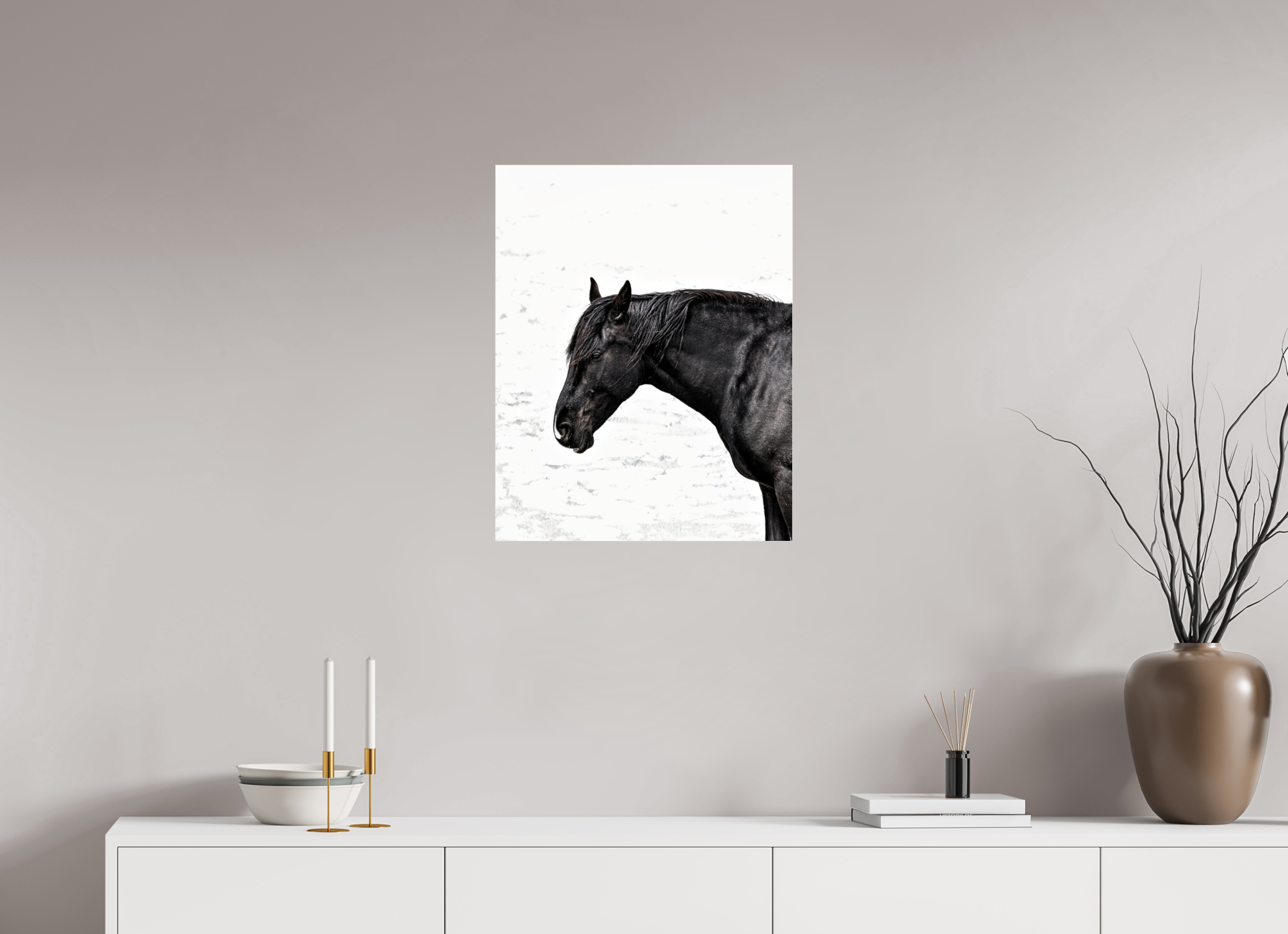 20 x 25.3″, ACRYLIC Horse Black and White Portrait