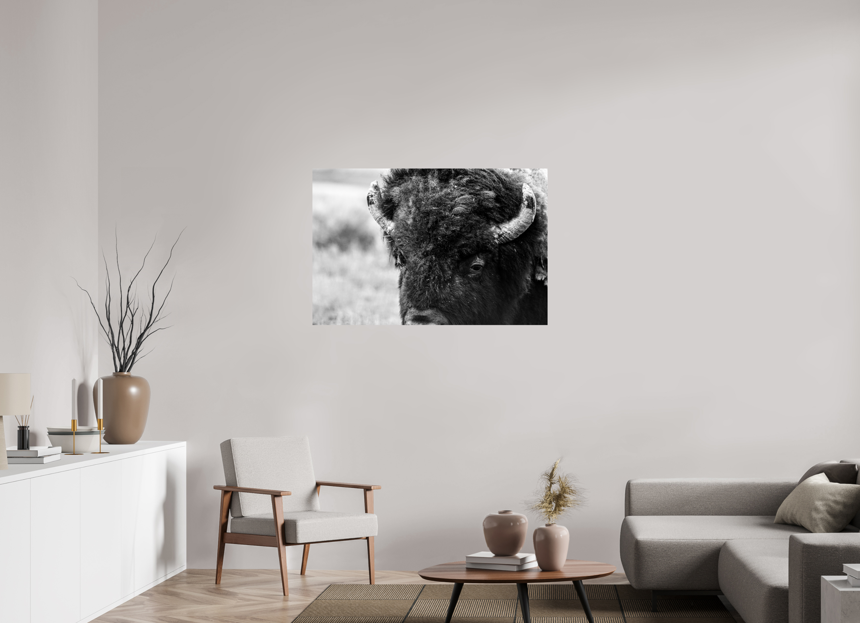 45 x 30″, PHOTO PAPER Bison Monochrome Portrait Close up