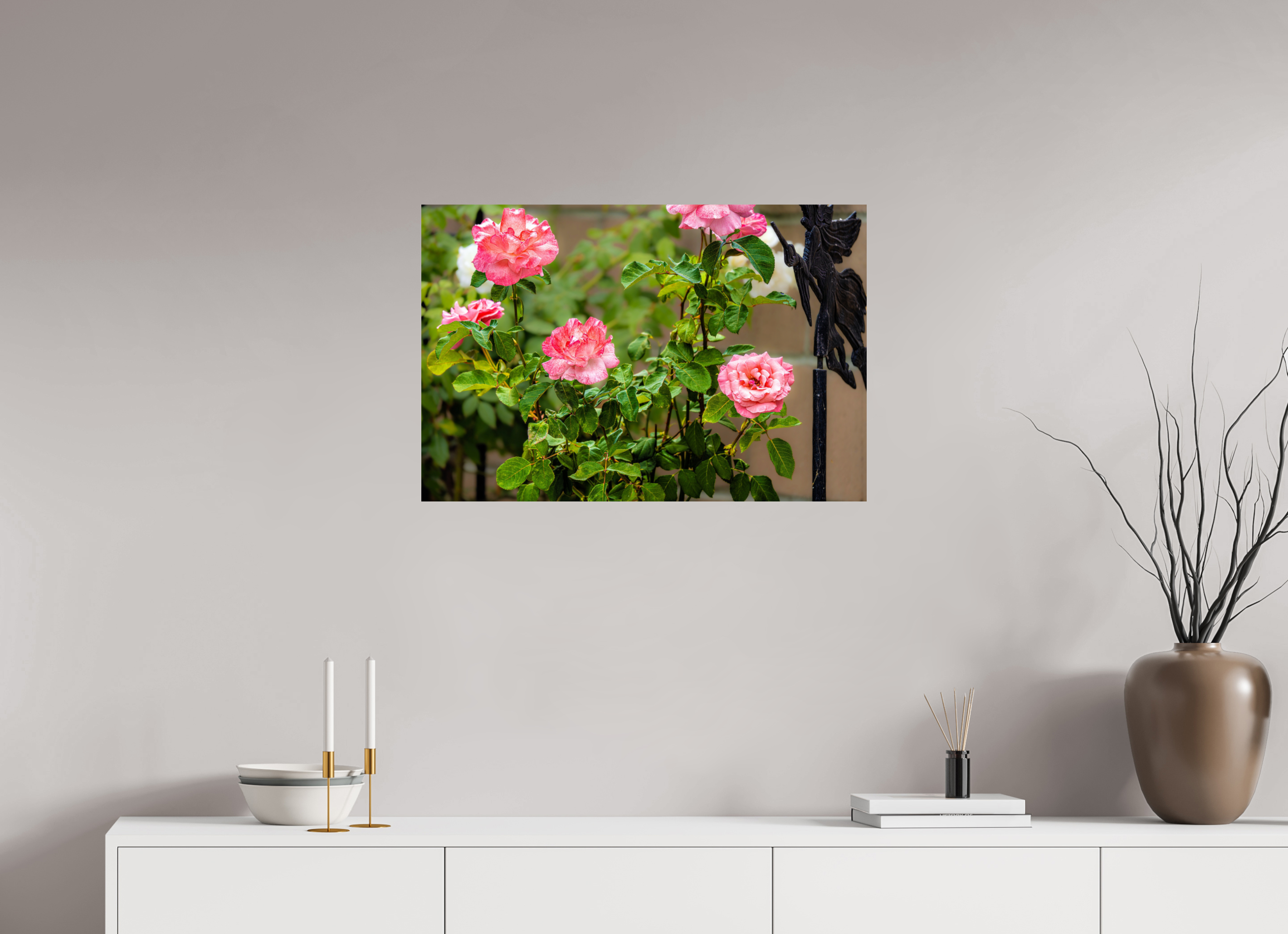 30 x 20″, METAL Pink Rose Bush