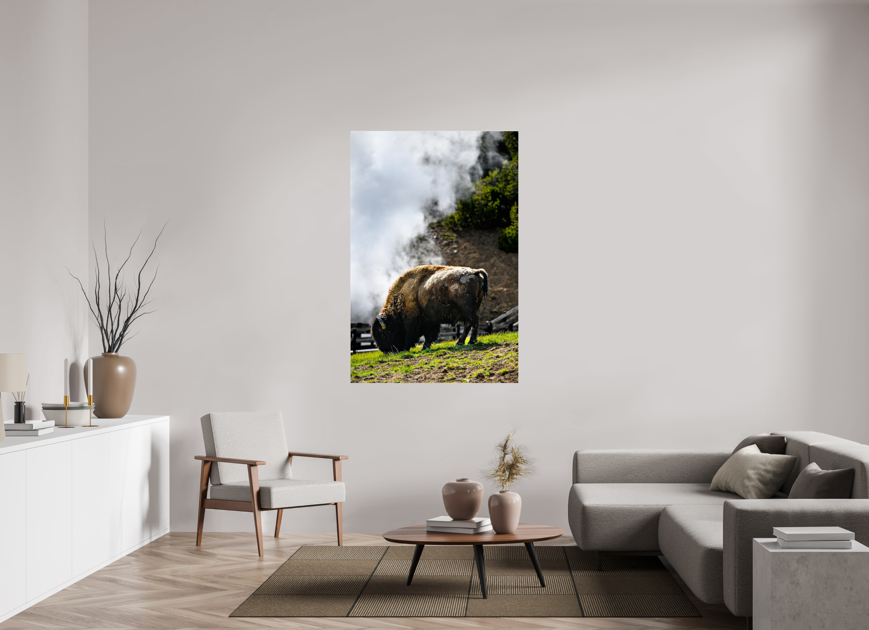40 x 60″, ACRYLIC Bison Grazing