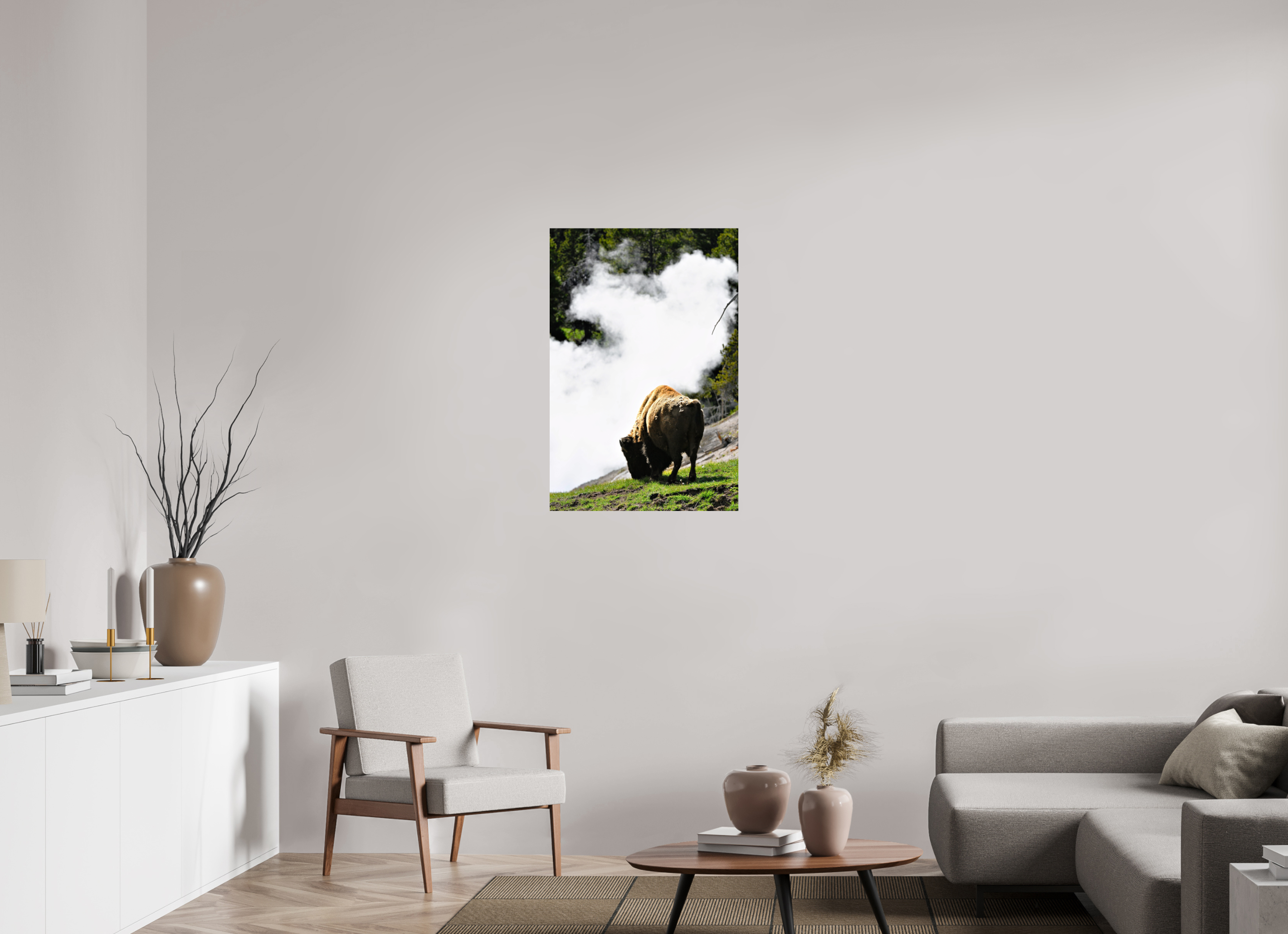 24 x 36″, METAL Bison Grazing