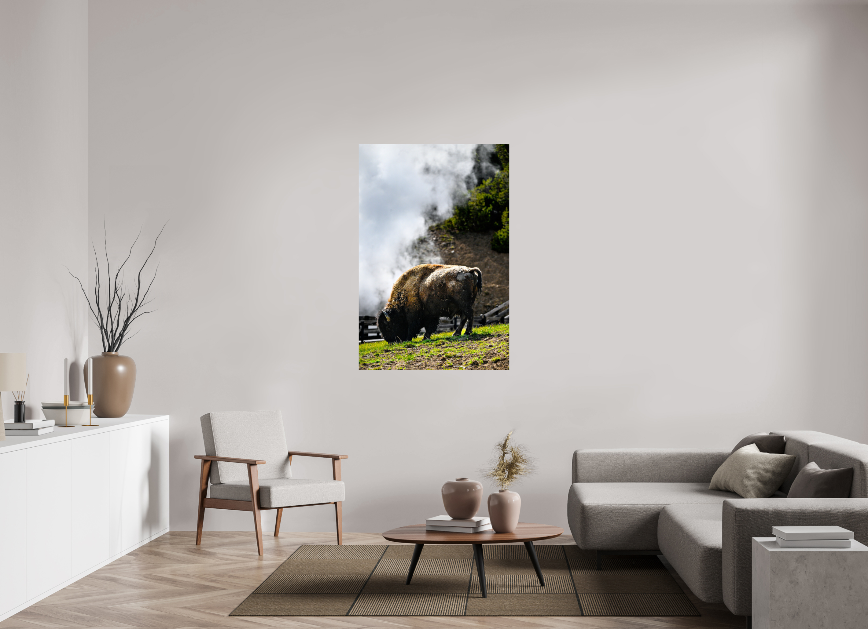 36 x 54″, PHOTO PAPER Bison Grazing