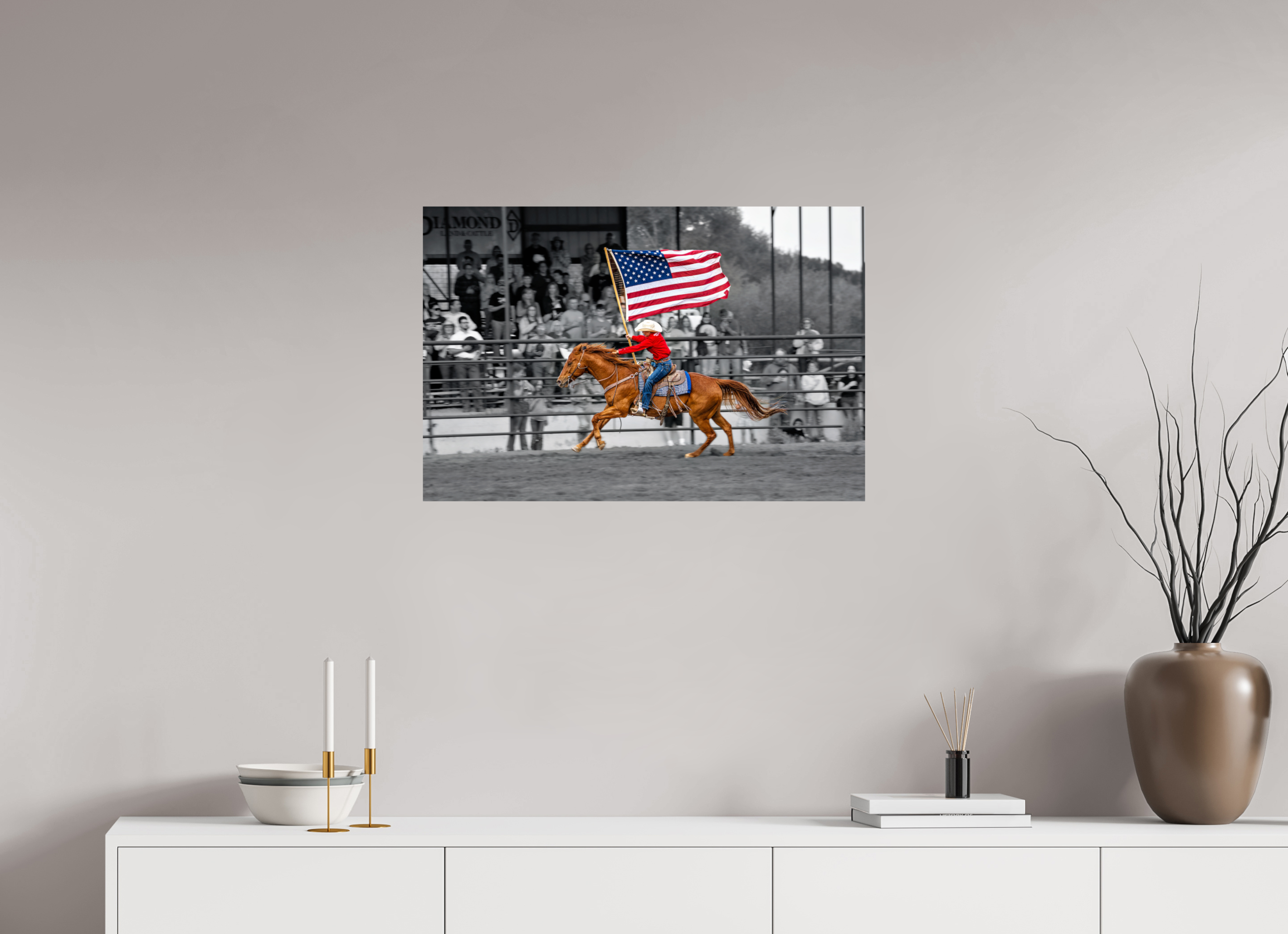 30 x 20″, PHOTO PAPER American Flag Rodeo Rider