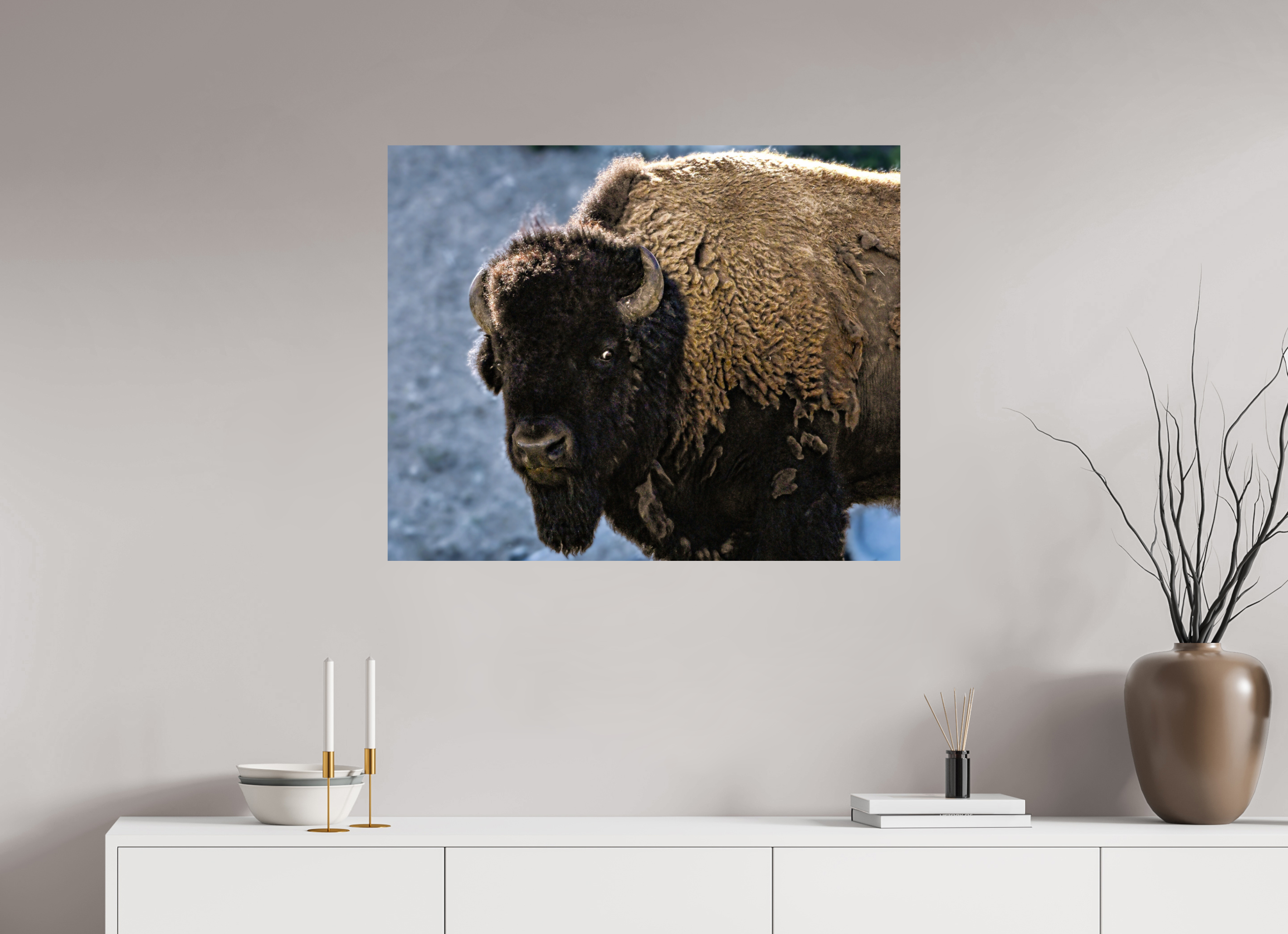 34.5 x 28″, METAL Bison Portrait
