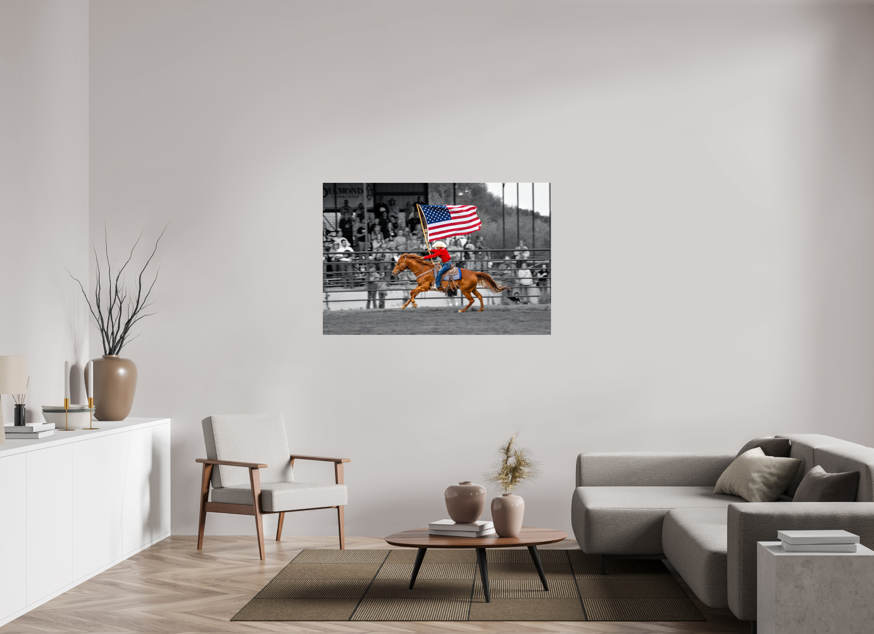 54 x 36″, ACRYLIC American Flag Rodeo Rider