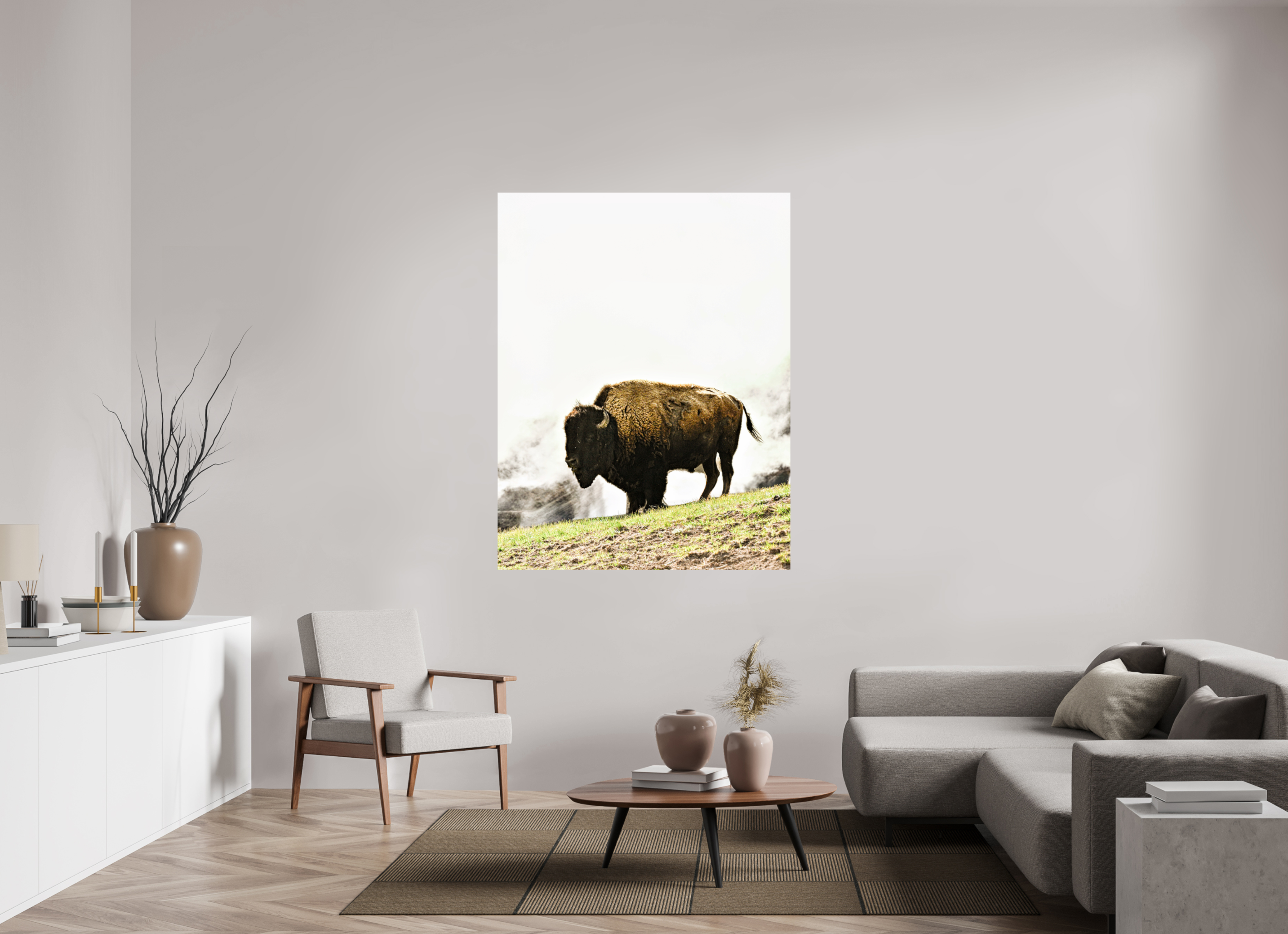 47 x 60.6″, METAL Bison with Steam