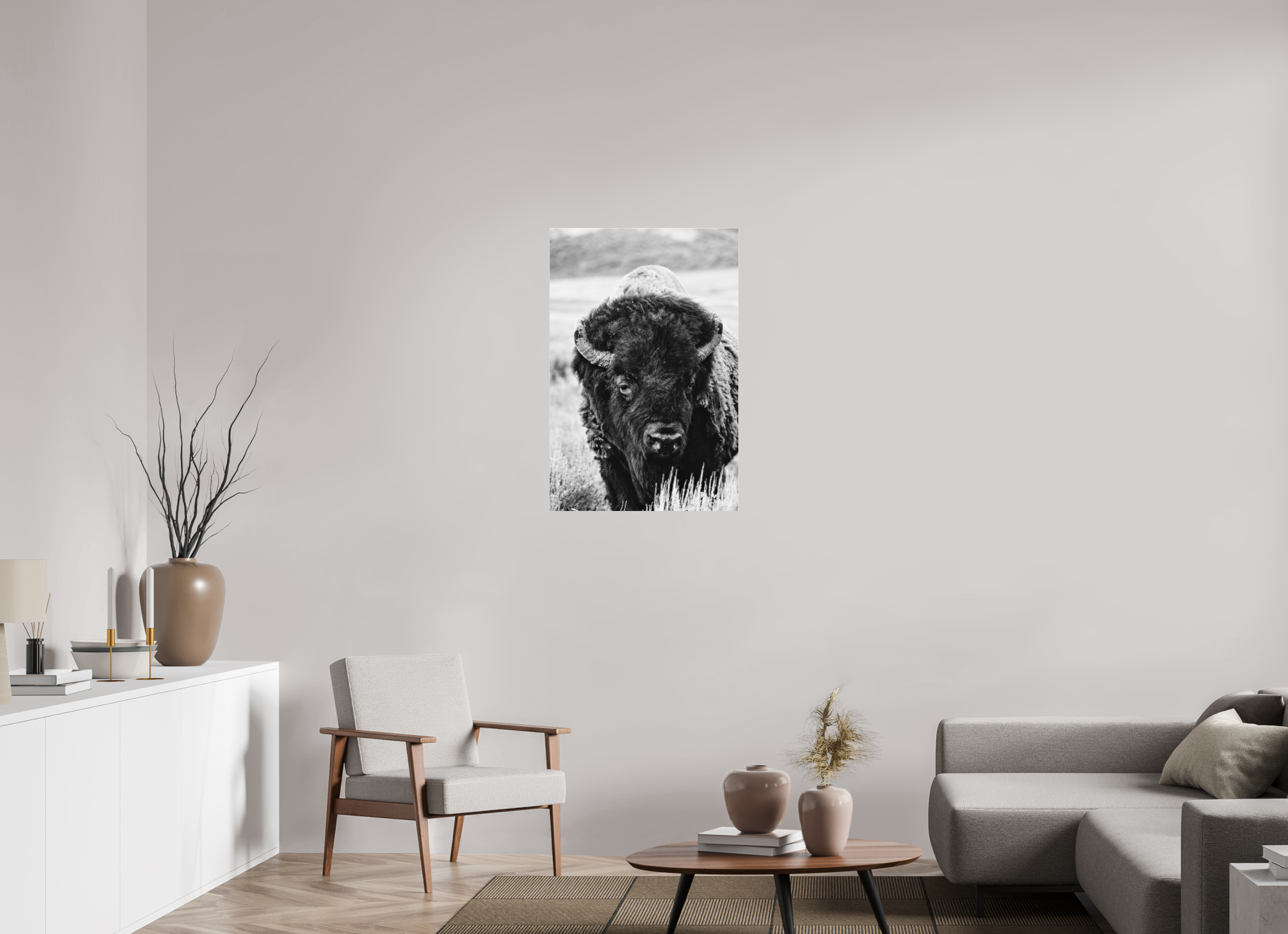 24 x 36″, ACRYLIC Bison Monochrome Portrait