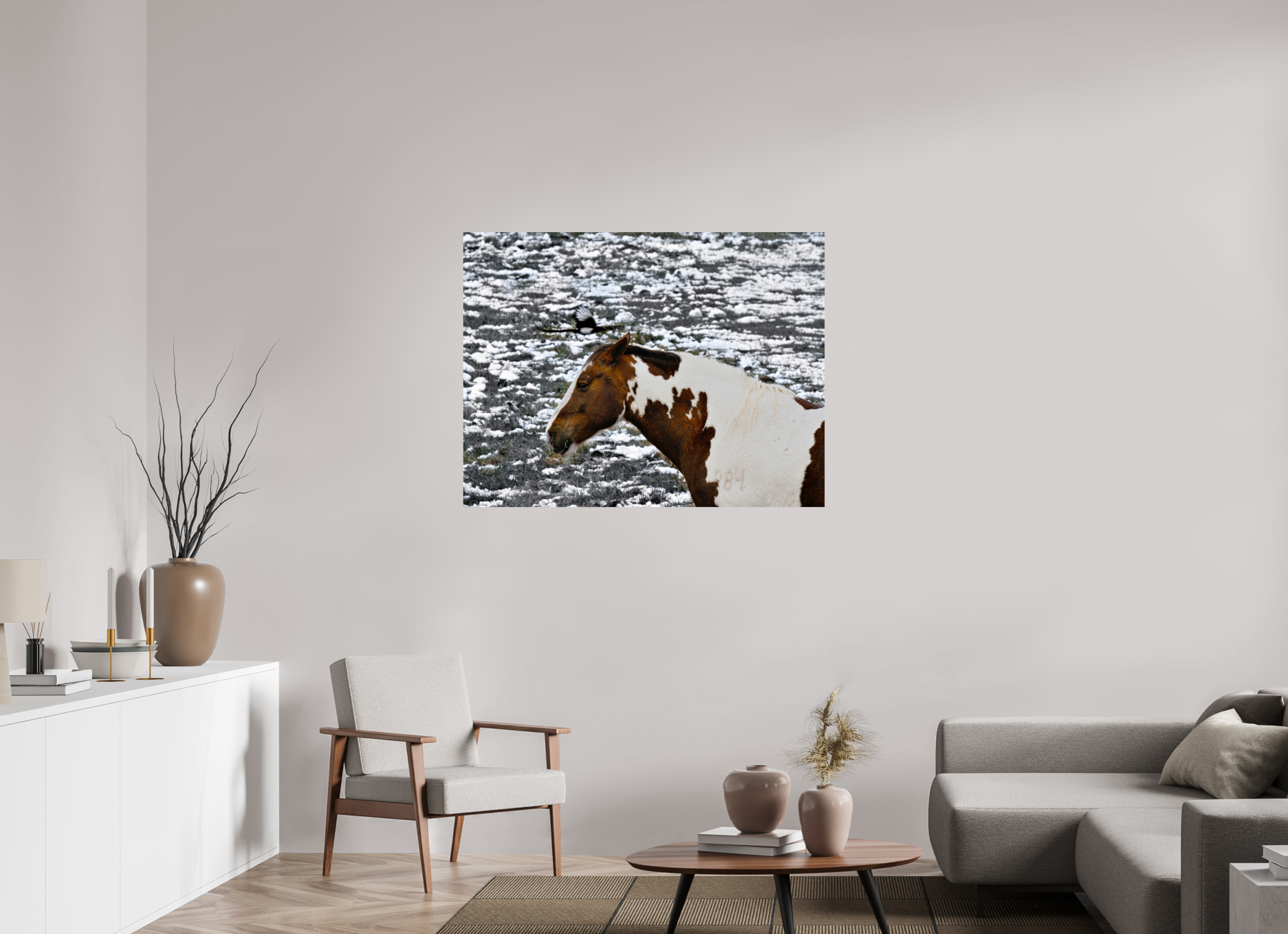 46 x 35″, METAL Paint Horse with Bird Flying Over