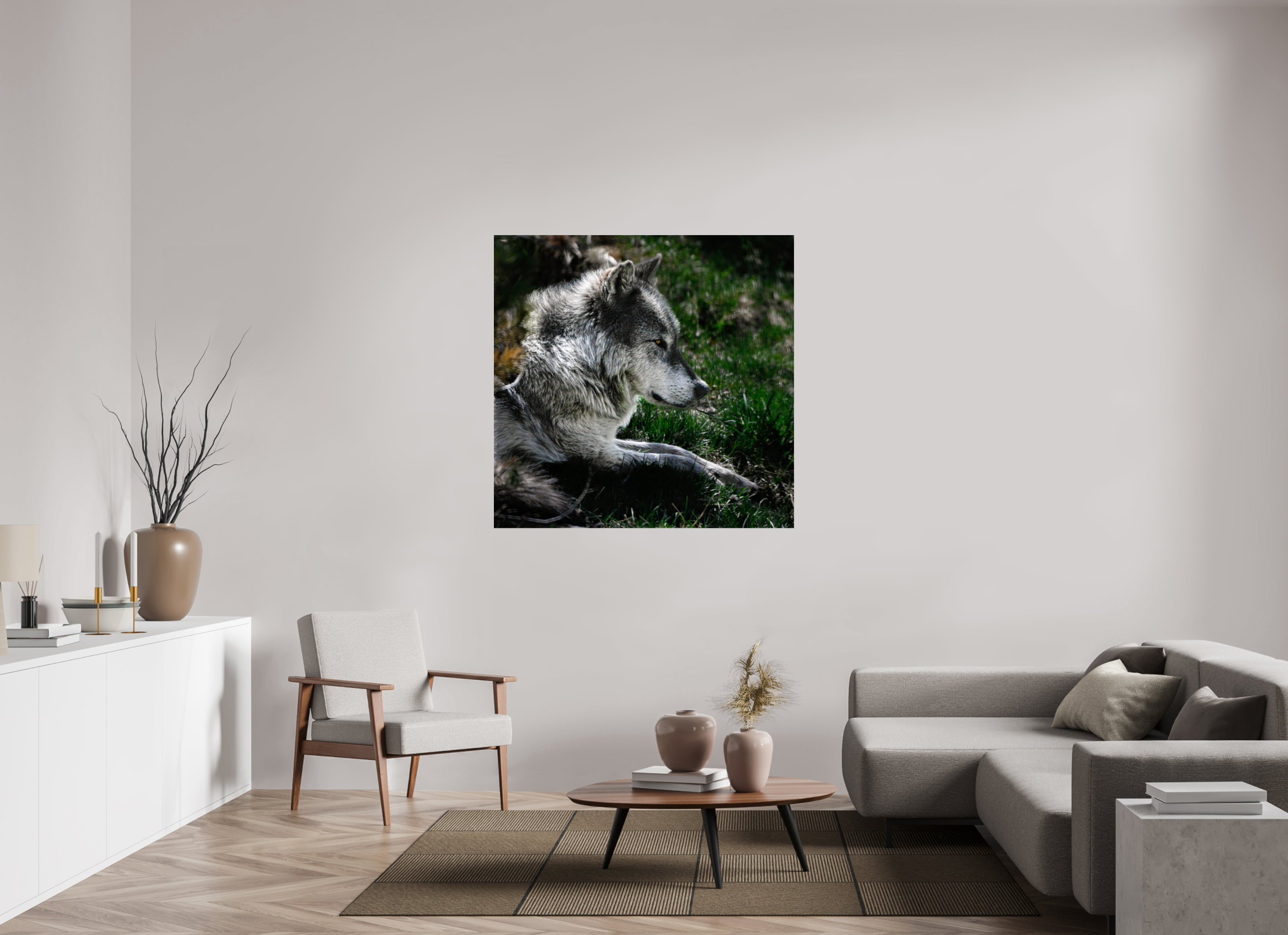 48.2 x 47″, METAL Wolf Side Profile
