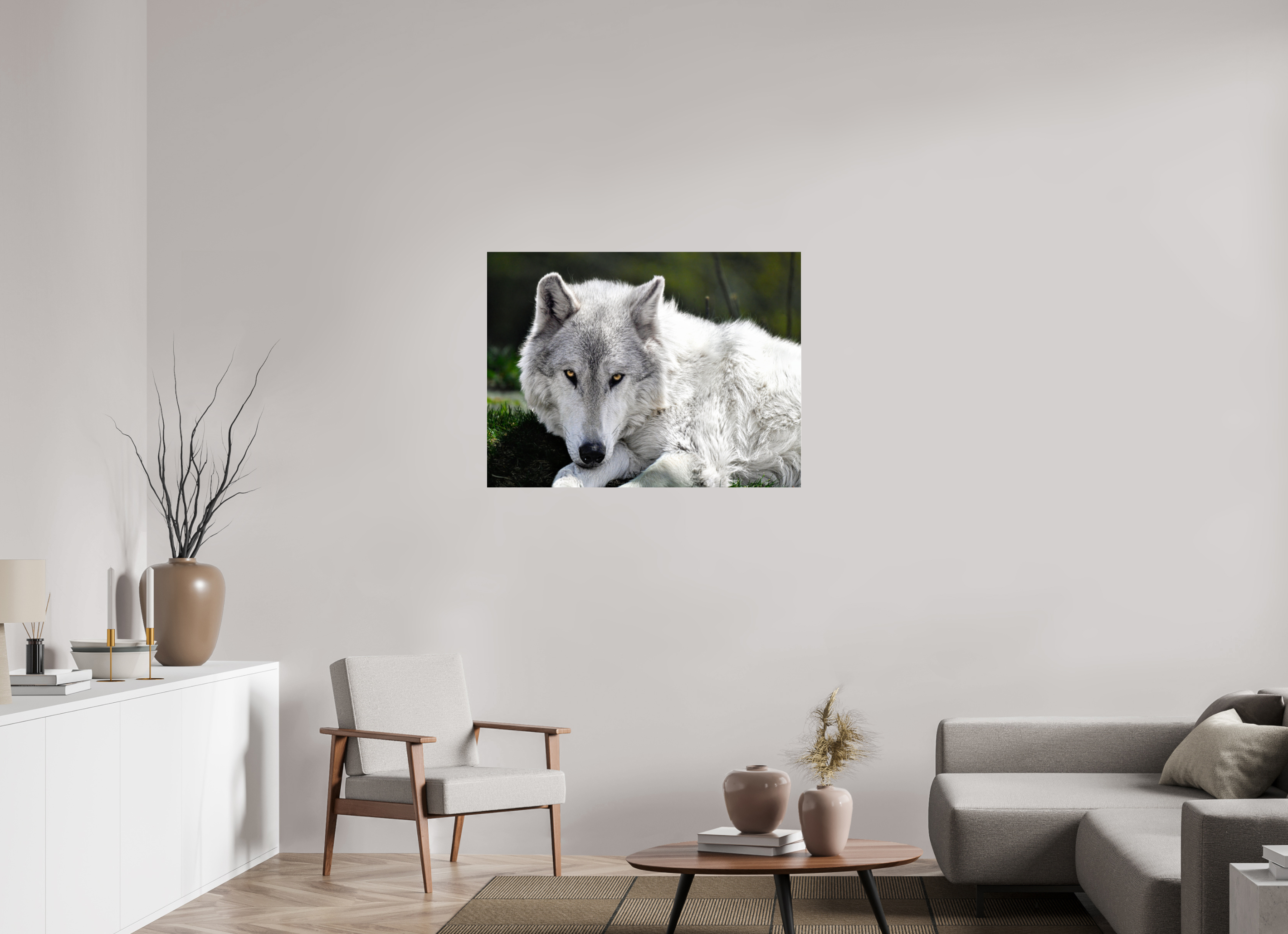 40 x 30″, ACRYLIC Wolf with Yellow Eyes