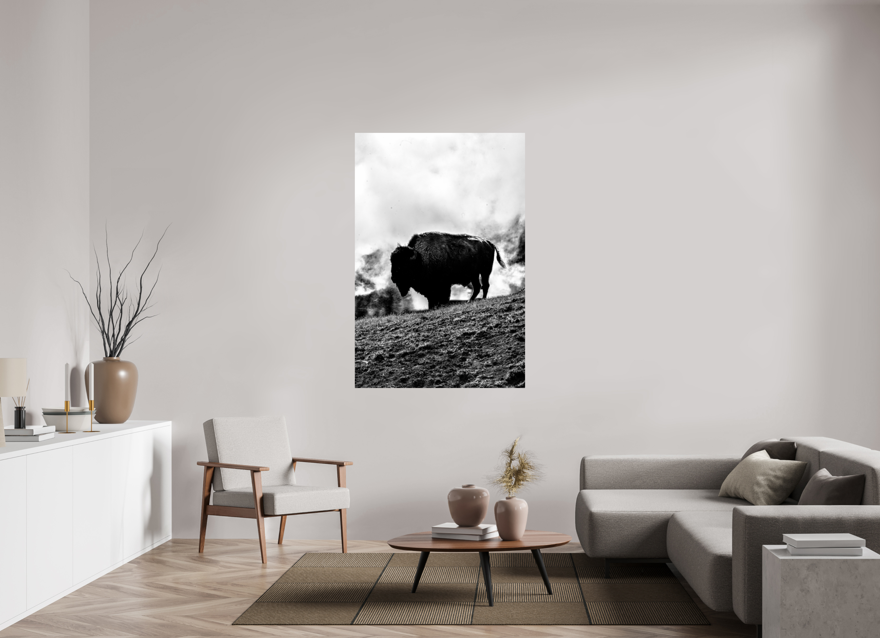40 x 60″, METAL Monochrome Bison