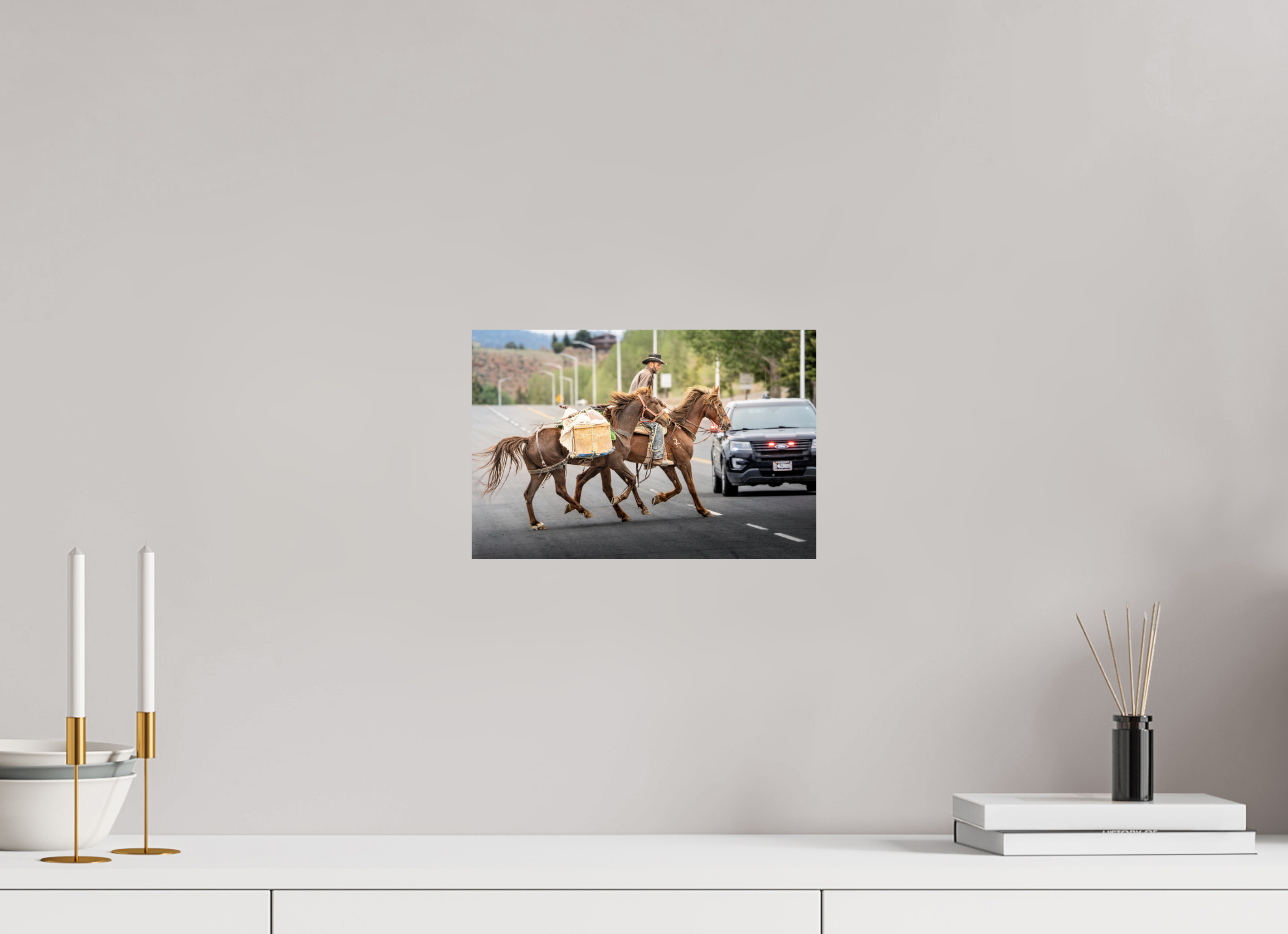 12 x 8″, PHOTO PAPER Pack Horses Crossing the Street