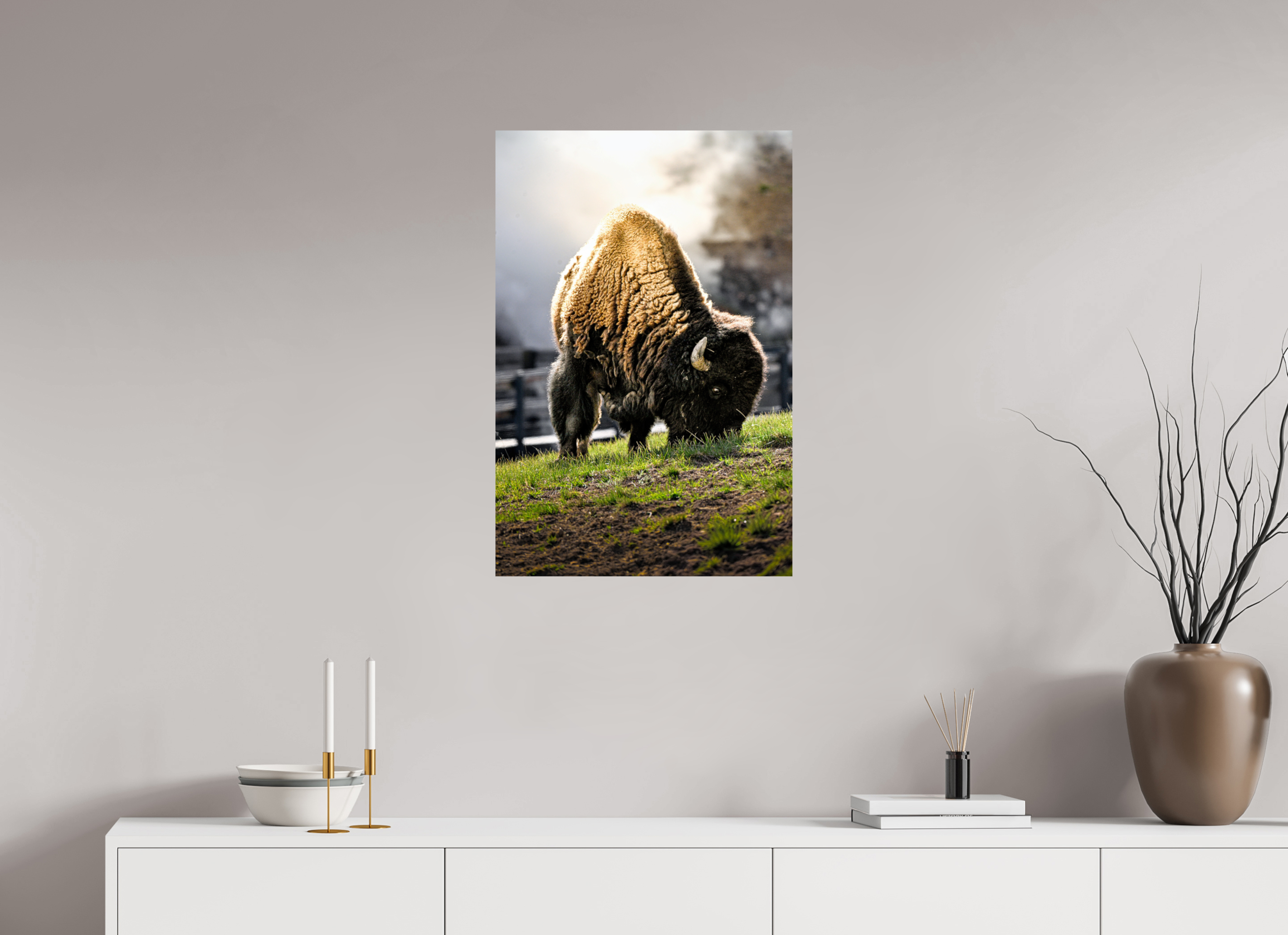 20 x 30″, METAL Bison Grazing