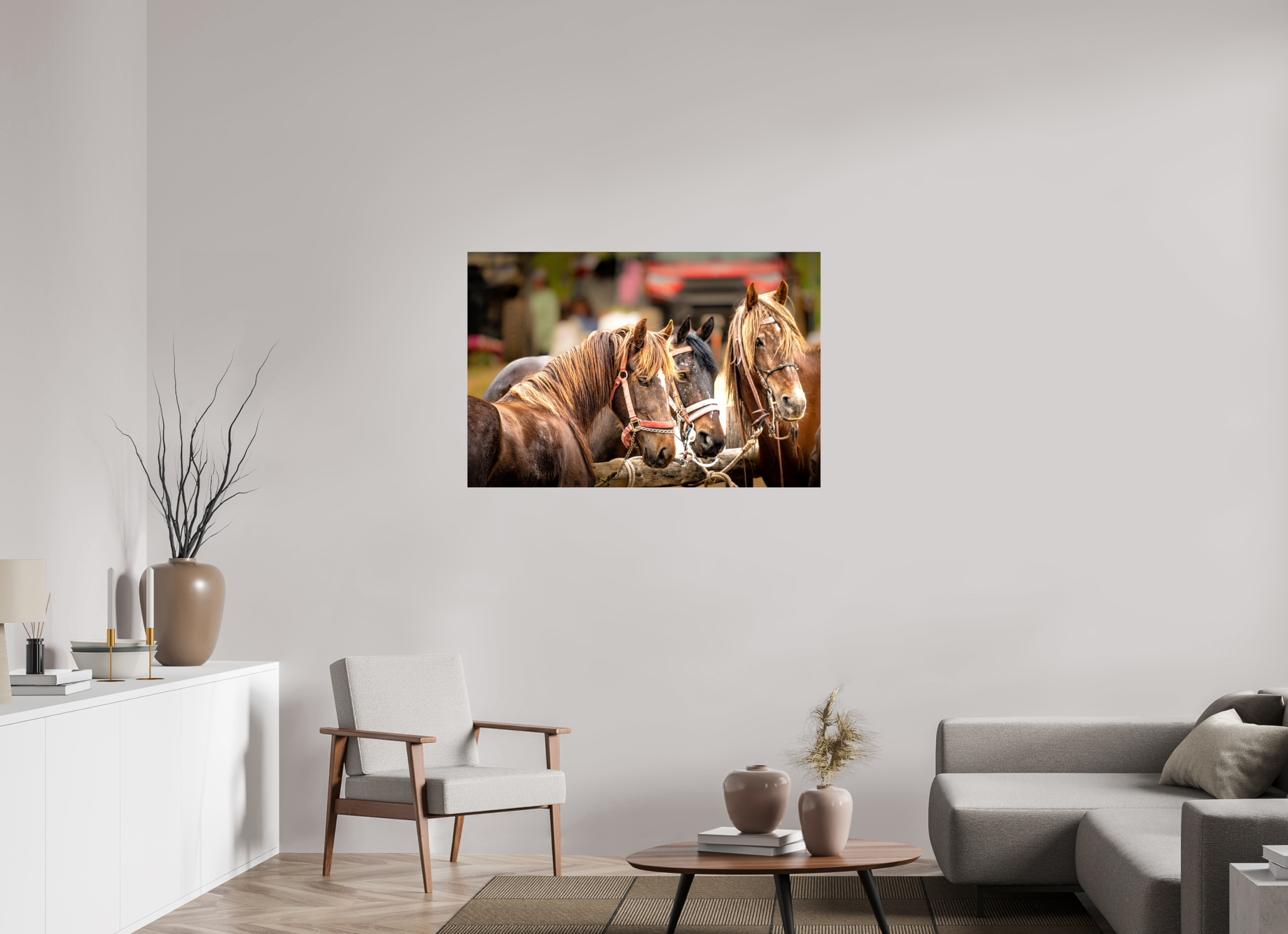 45 x 30″, ACRYLIC Pack Horse Trio