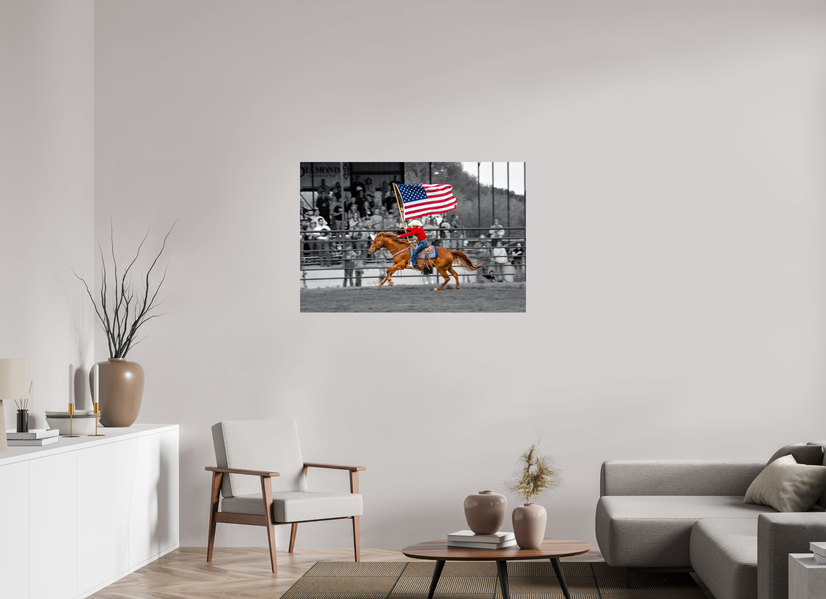 45 x 30″, PHOTO PAPER American Flag Rodeo Rider