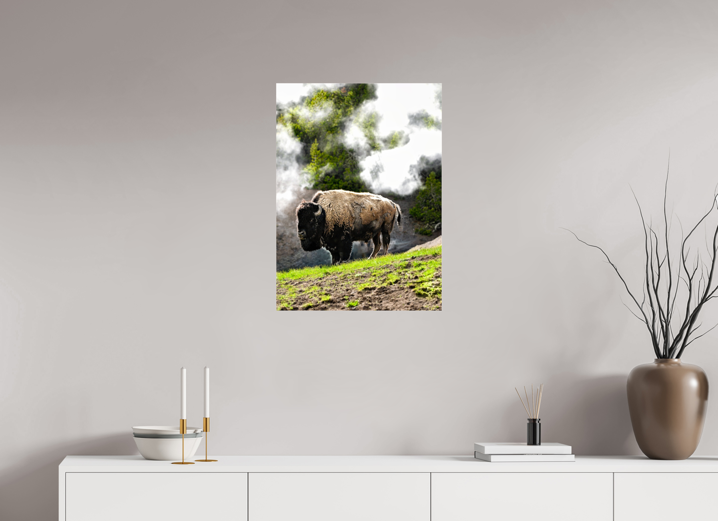 20 x 27.4″, ACRYLIC Bison With Steam
