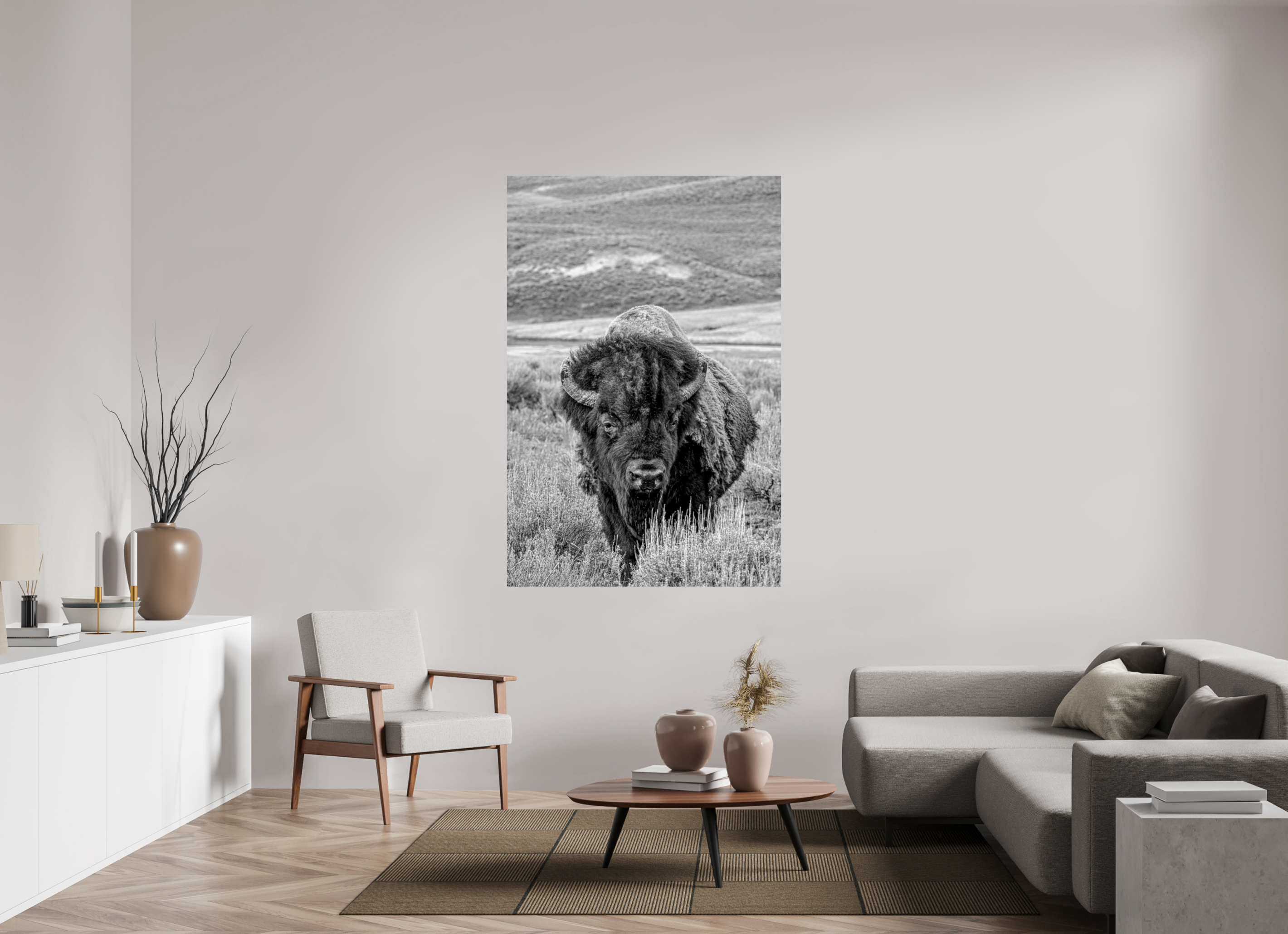 44 x 66″, METAL Monochrome Bison