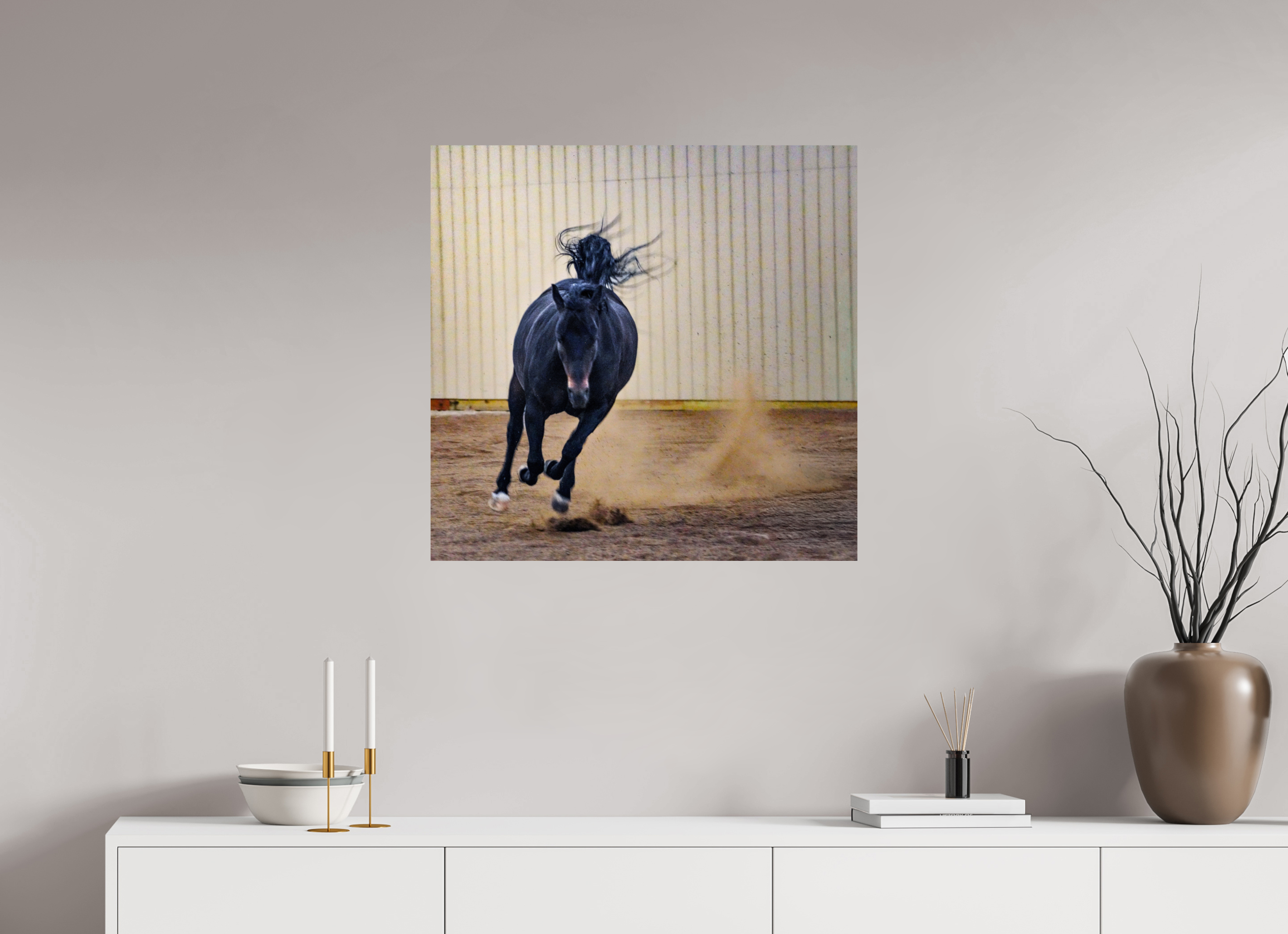 28.7 x 28″, METAL Bella Kicking Up Dust