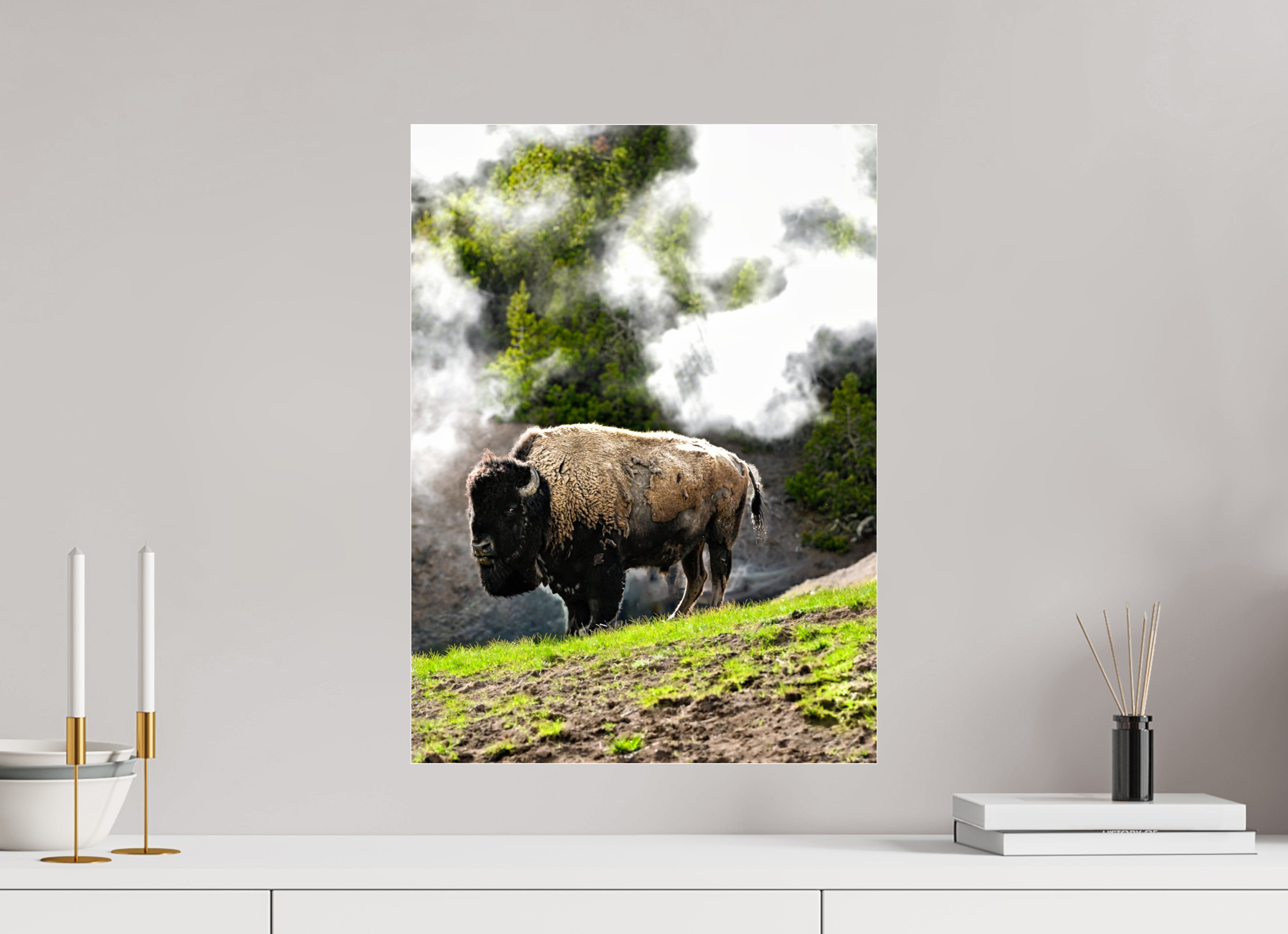 16 x 21.9″, ACRYLIC Bison With Steam