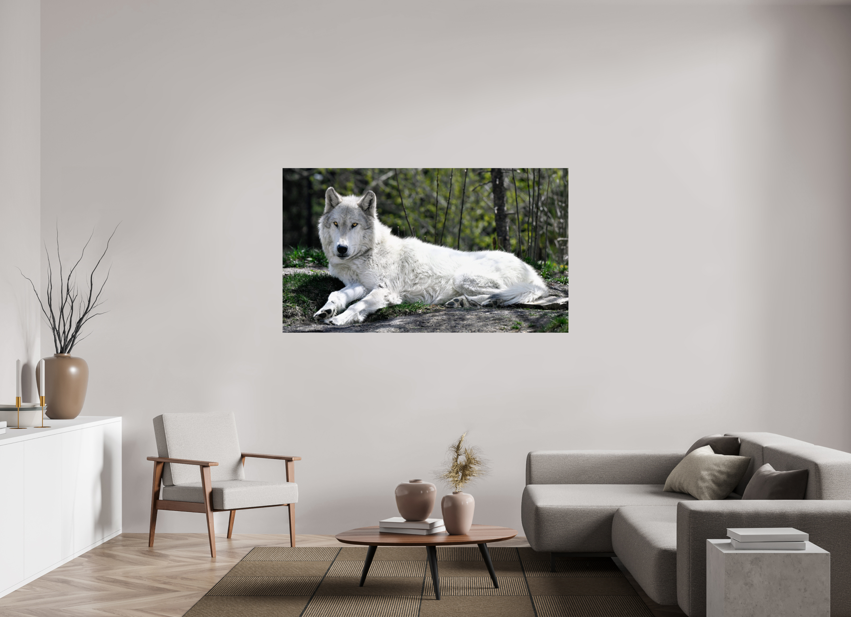 67.8 x 39″, METAL Wolf Laying Down