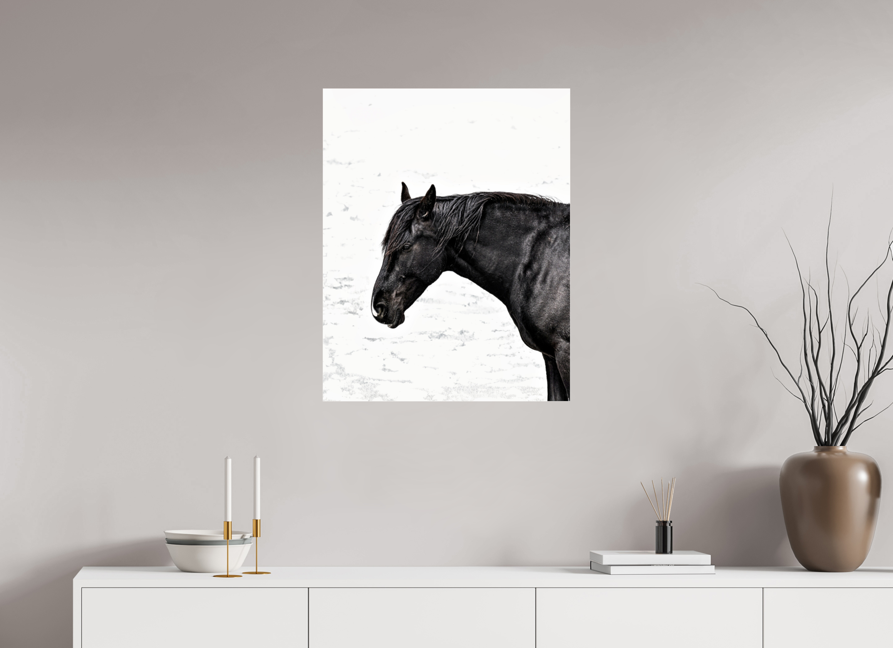 24 x 30.4″, ACRYLIC Horse Black and White Portrait