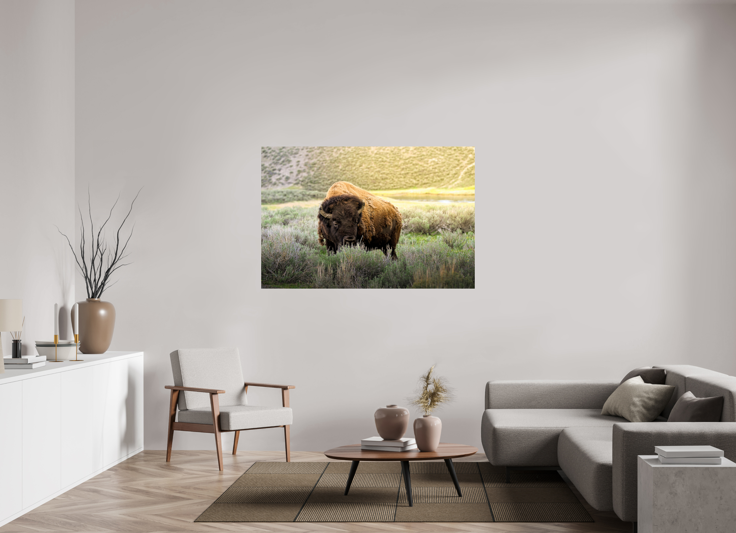 60 x 40″, METAL Bison in the Sunlight