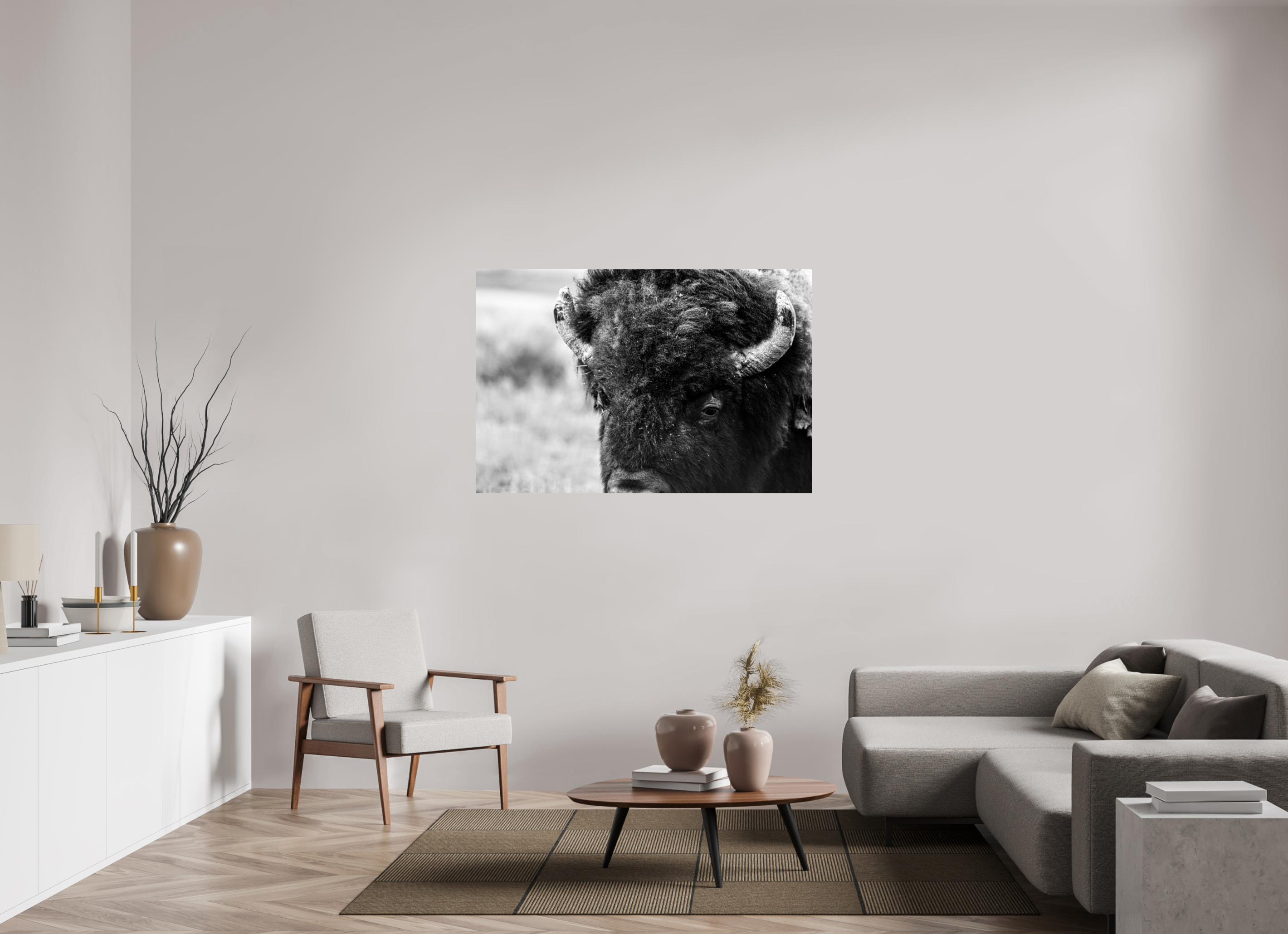 54 x 36″, ACRYLIC Bison Monochrome Portrait Close up