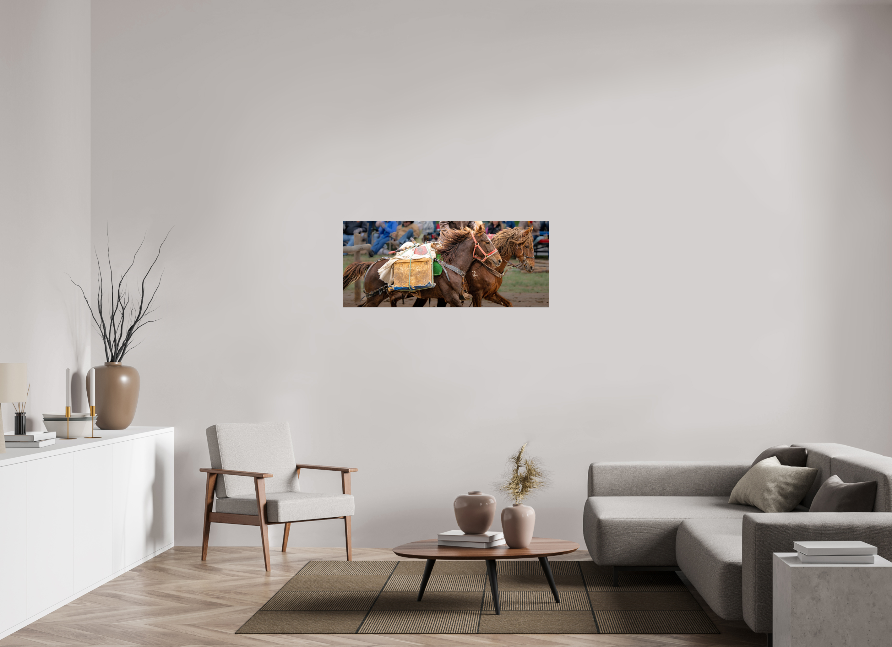 47.8 x 20″, ACRYLIC Pack Horses in Action