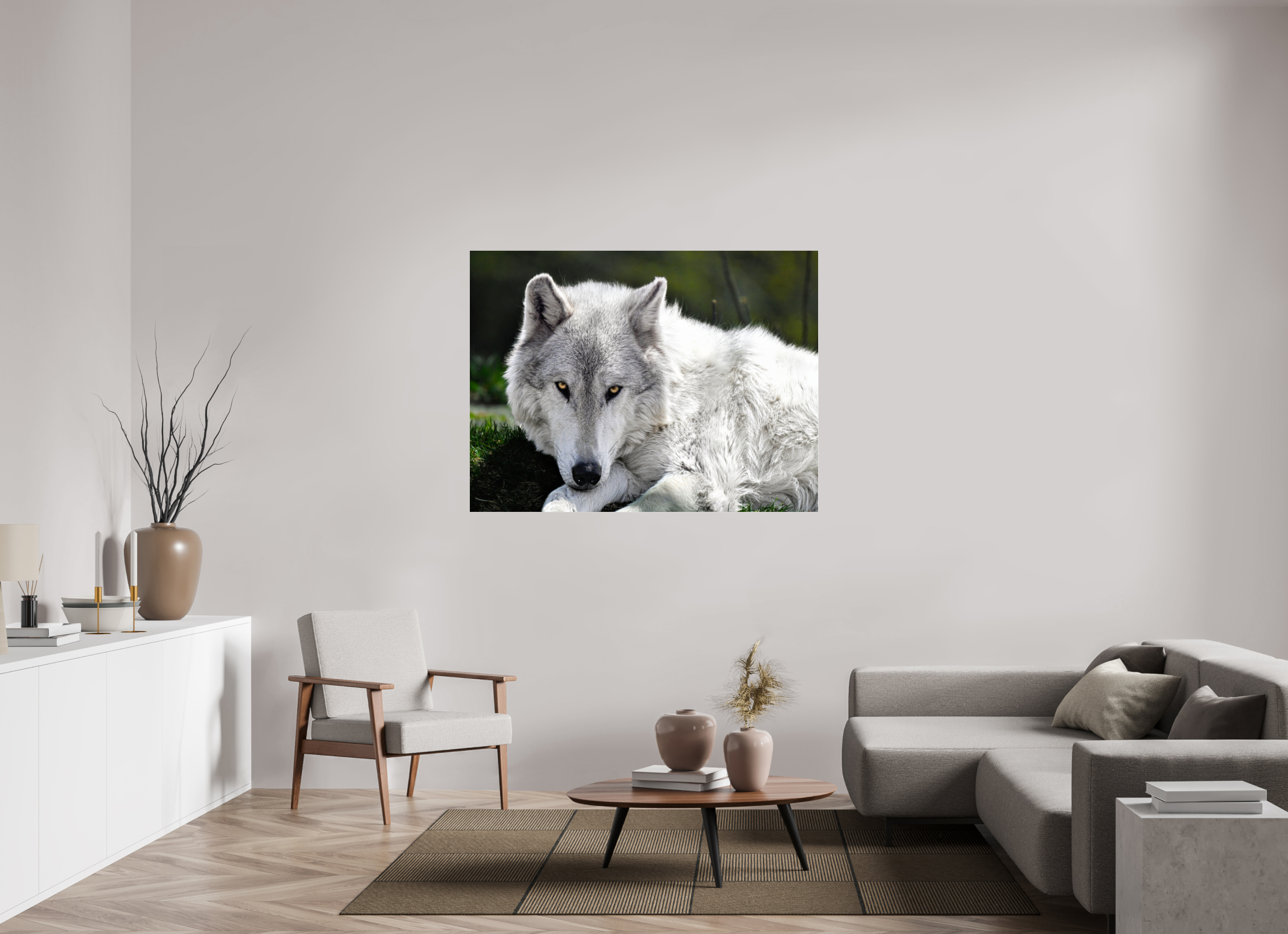 56 x 42″, ACRYLIC Wolf with Yellow Eyes