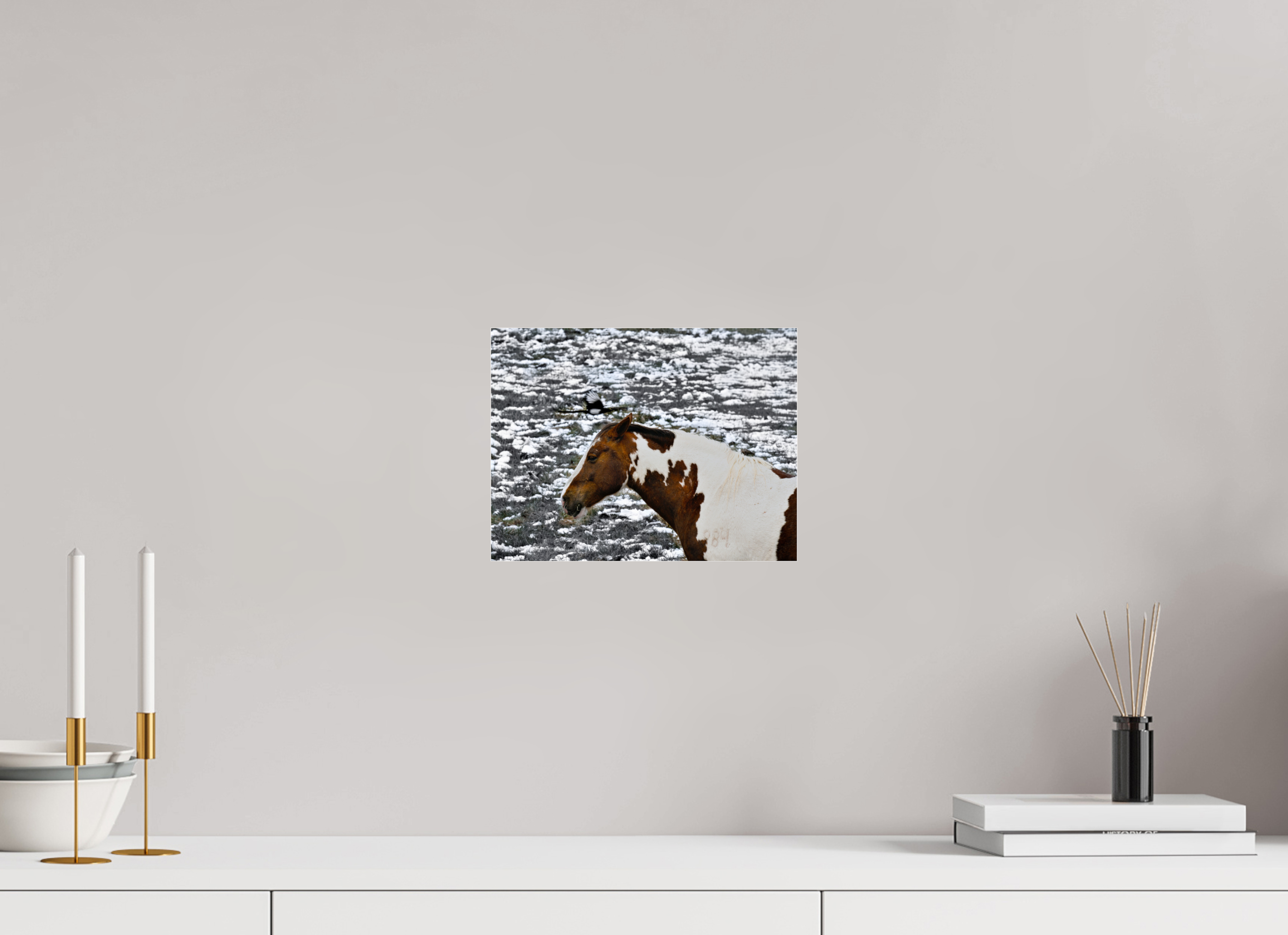 10.5 x 8″, ACRYLIC Paint Horse with Bird Flying Over