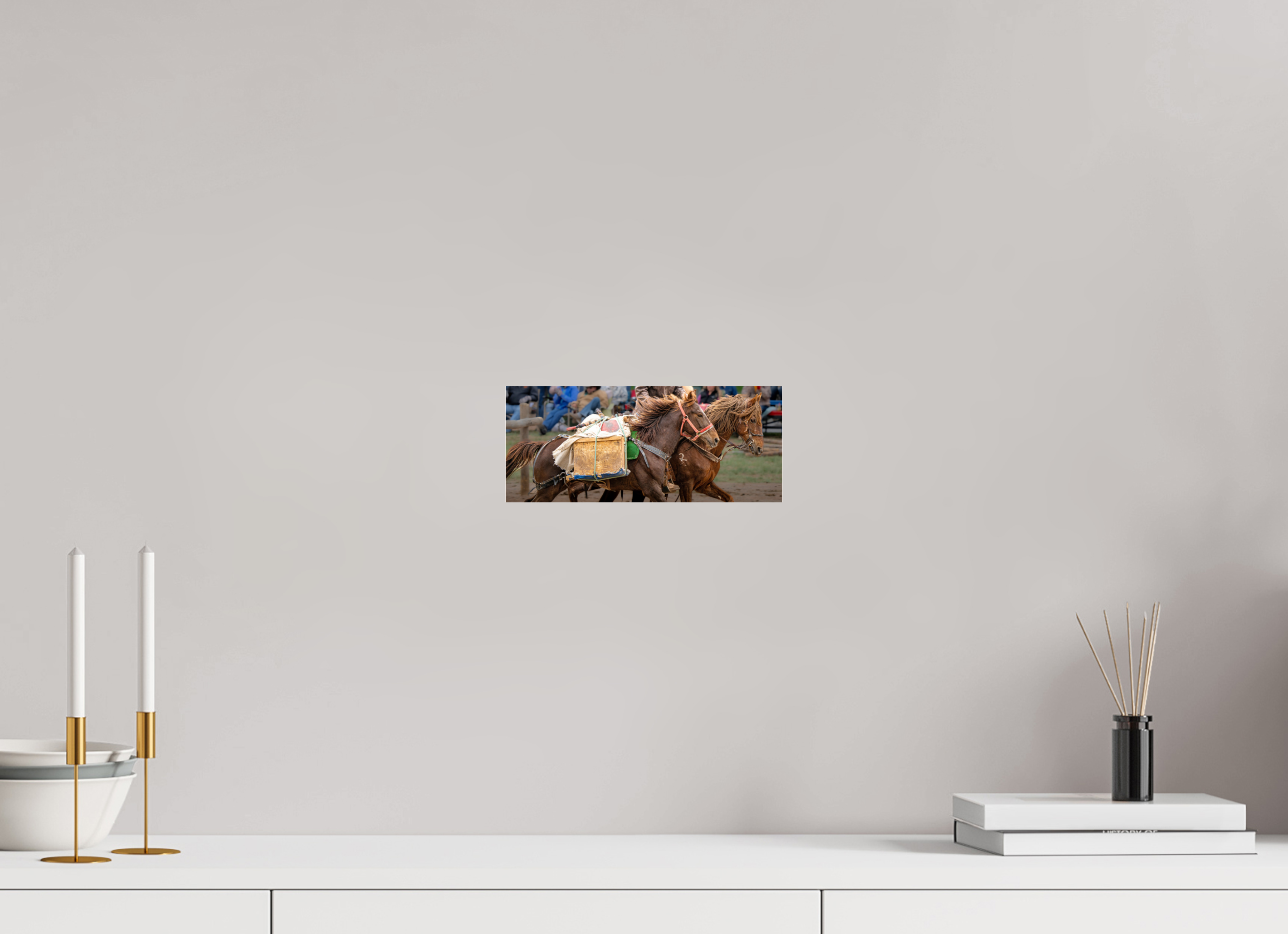 9.6 x 4″, ACRYLIC Pack Horses in Action
