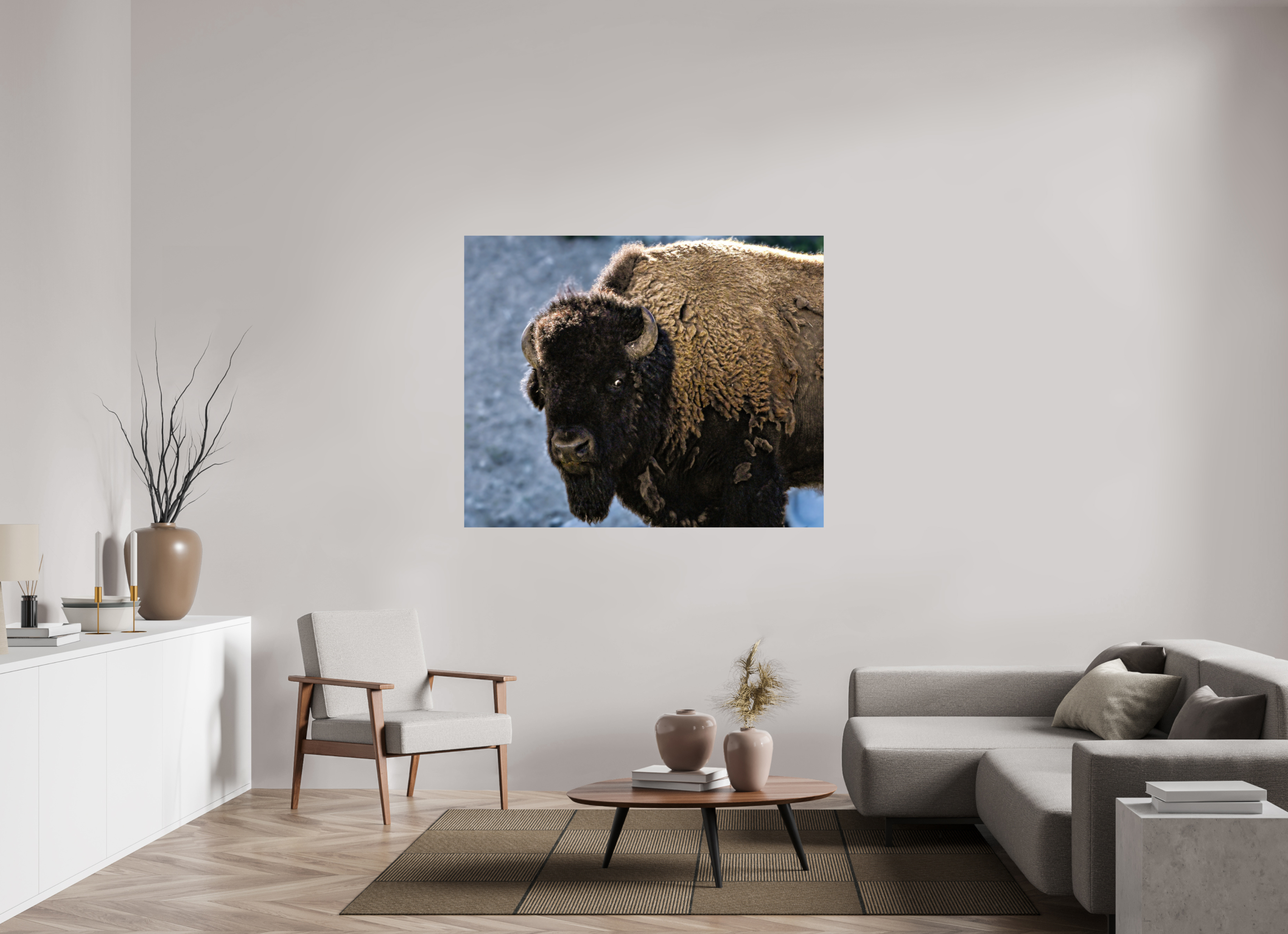 57.9 x 47″, PHOTO PAPER Bison Portrait