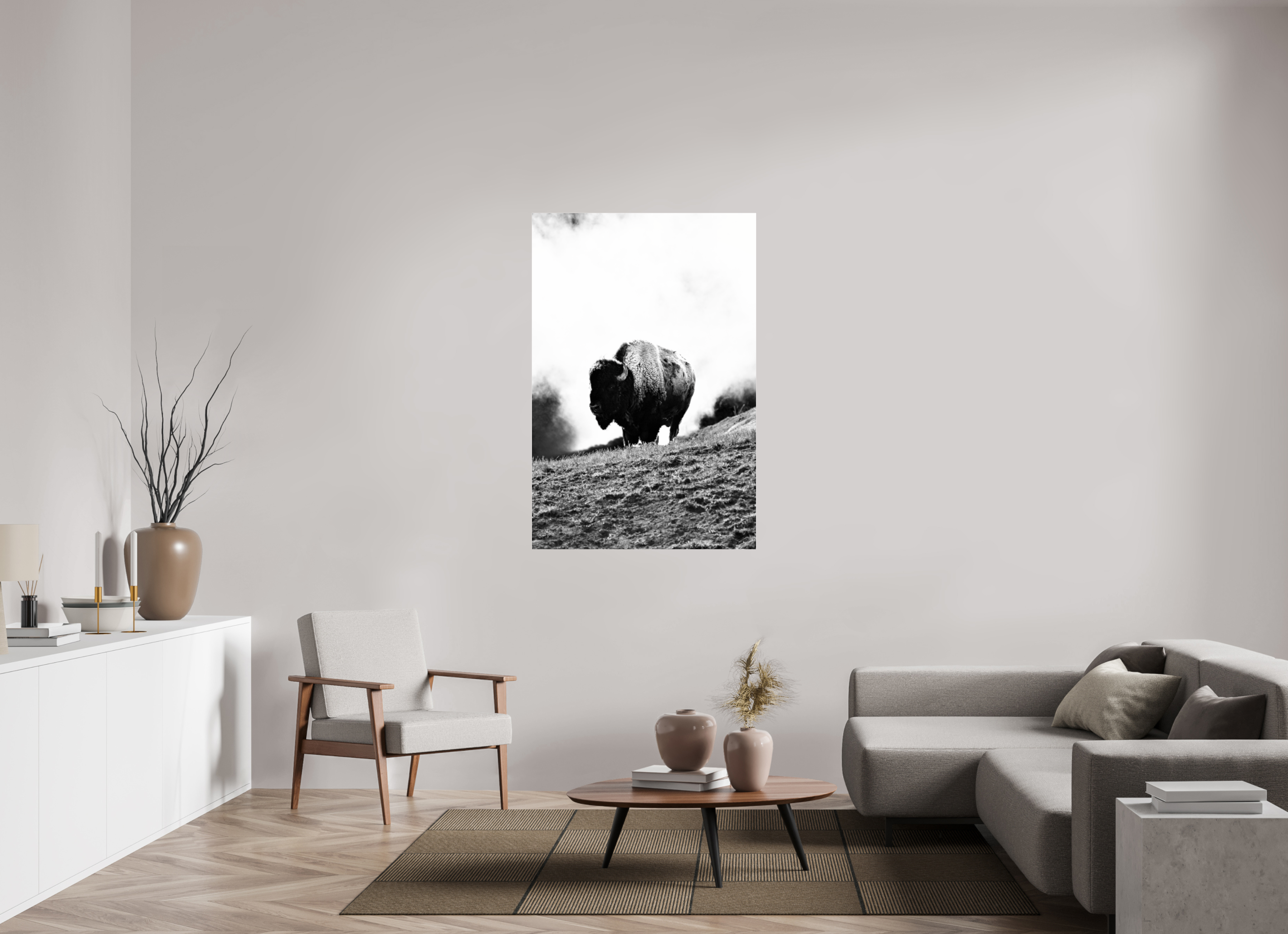 36 x 54″, ACRYLIC Bison Monochrome